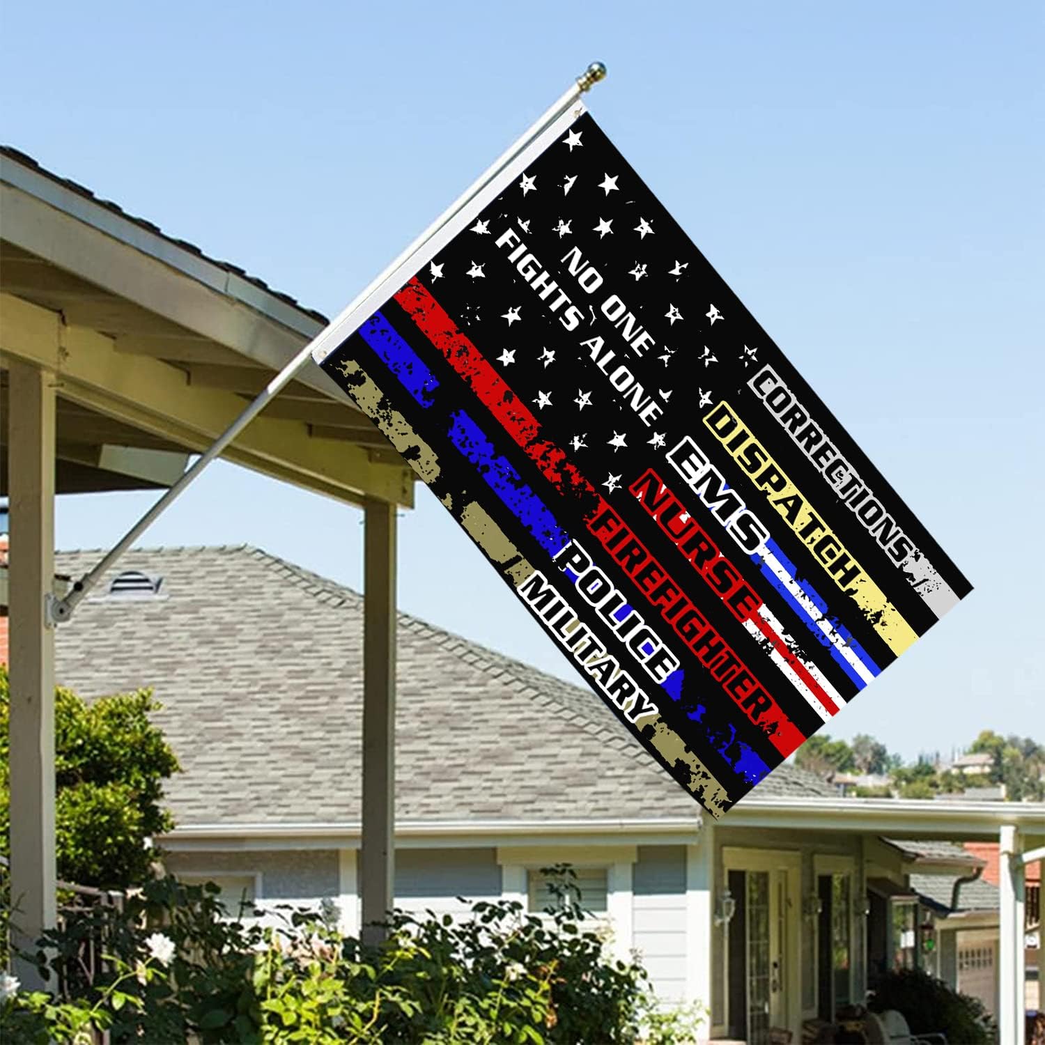 No One Fights Alone Flag Outdoor 3x5 Double Sided First Responder Flags Heavy Duty 3 Ply Polyester Material with 2 Metal Grommets, 4 Rows of Stitching