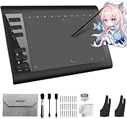 Tablets de desenho gráfico com uma bolsa para tablet de desenho, tablet de escrita gráfica de 10 x 6 polegadas com design de chave de rolo e caneta Stylus de 8192 níveis para PC/Mac/Android 5.0