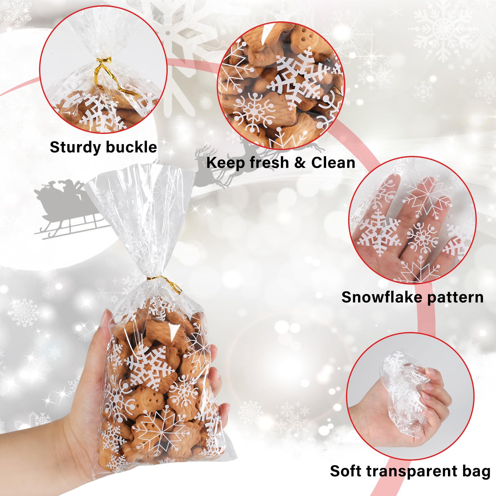 Kiiwah 100 Pièces Sachets Transparents Pour Biscuits De Noël, Sachet Plastique Sacs à Biscuits De Noël, Sac à Cadeau Noël Sachet Bonbon Avec Cravate Torsadées Pour Les Fournitures De Fête