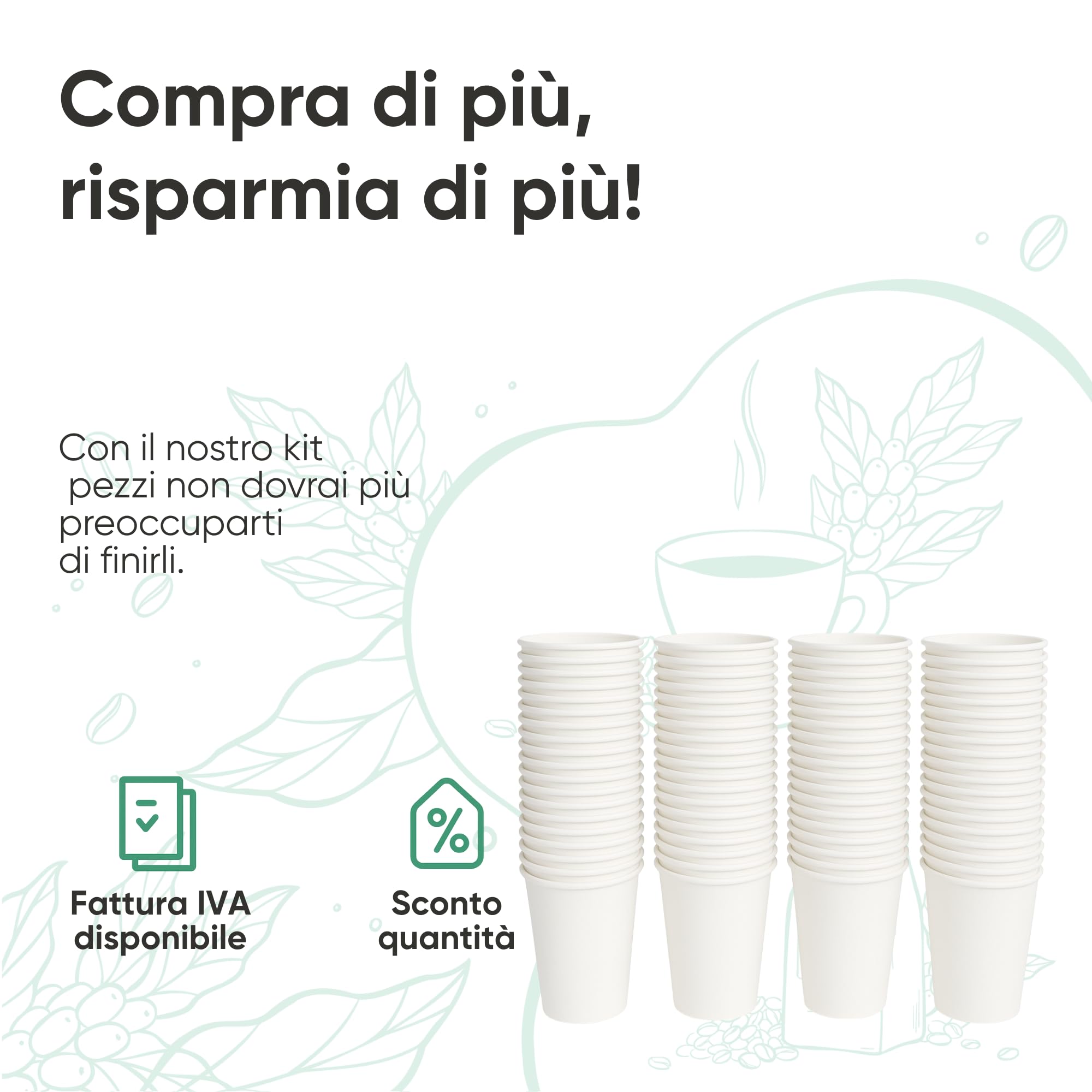 ecodrinks - 1000 Bicchieri Carta Bianco da 240ml - Per Acqua, Cocktail, Bevande Calde e Fredde - Biodegradabili, Eco-friendly e Made in Italy