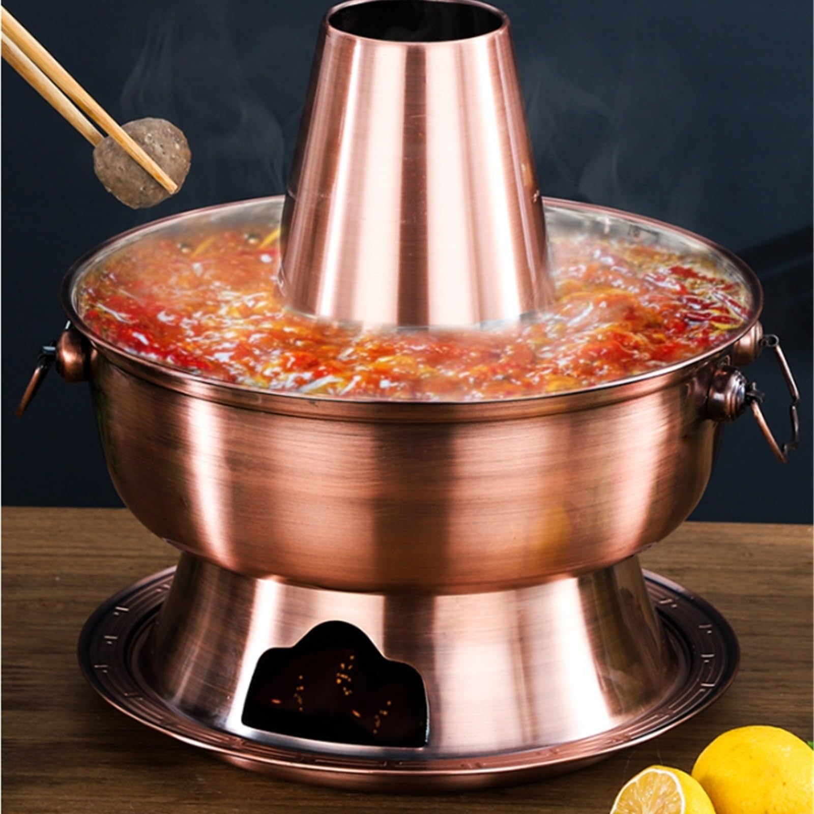 Olla Portátil para Camping Olla Caliente Multifuncional, De Cobre, Carbón For La Familia Shabu Pot Cenas Picnics Restaurantes Y Buffets(30cm)