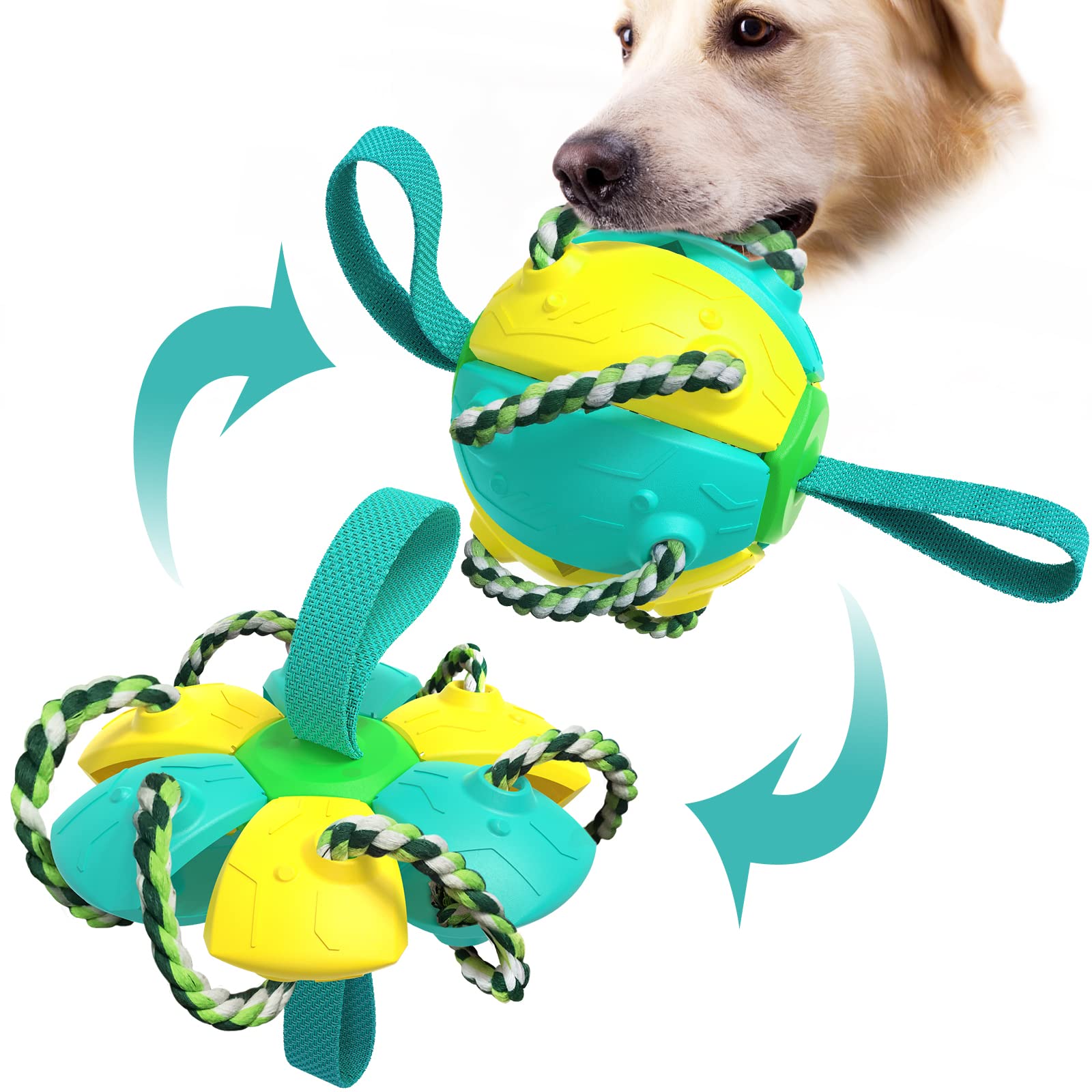 Dog Toy Balls with Chewing Ropes Pet Flying Saucer Ball Dog Toy Interactive Dog Toys for Tug of