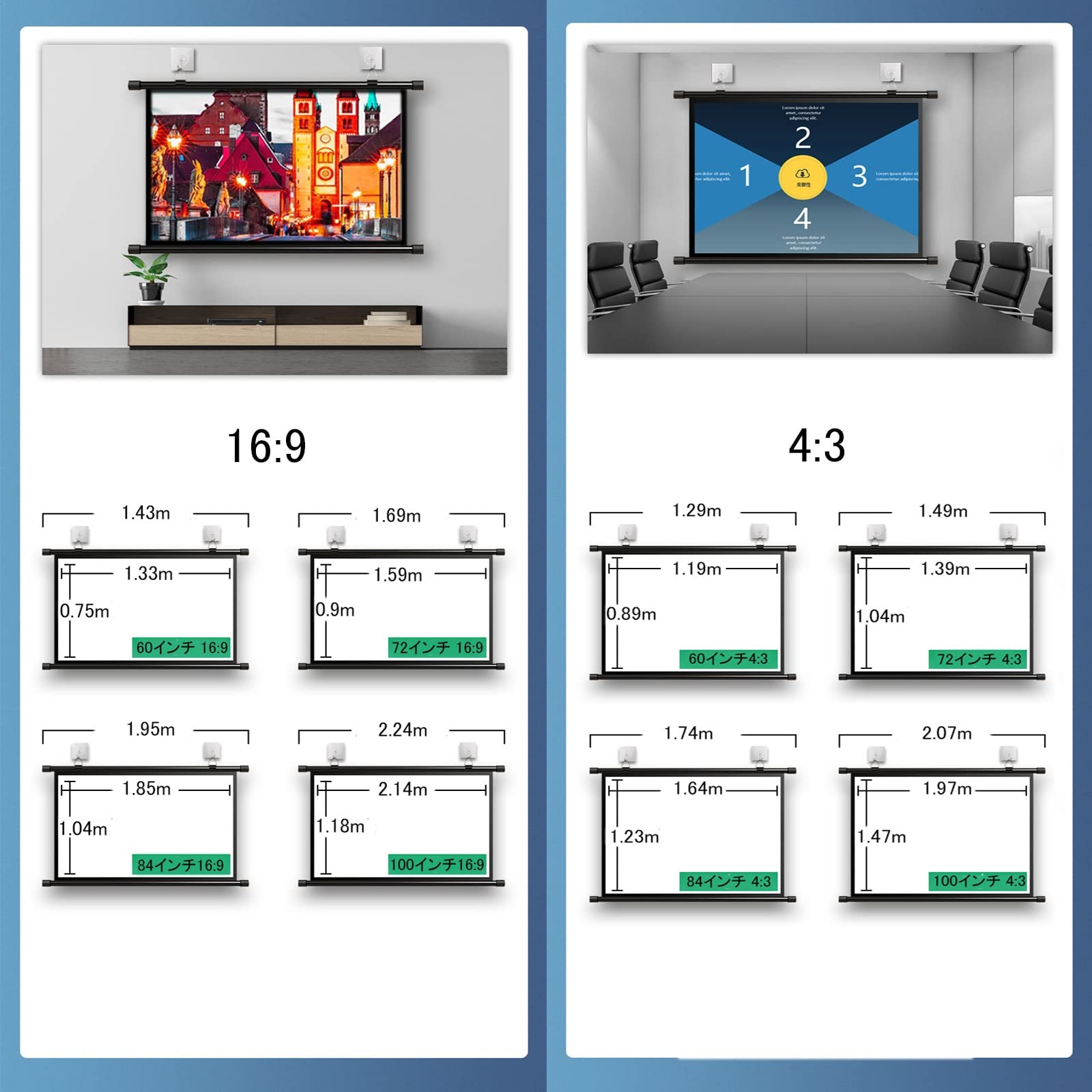 Amazon | BDFEHUY プロジェクタースクリーン壁掛けロール式 72インチ16