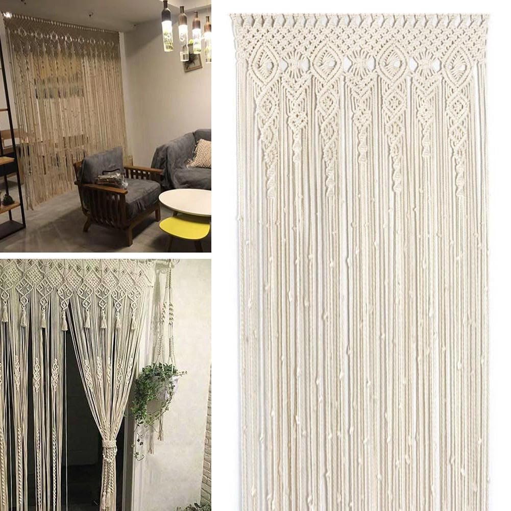 Rideau de porte tissé à la main, séparateur de pièce en coton beige 90x180