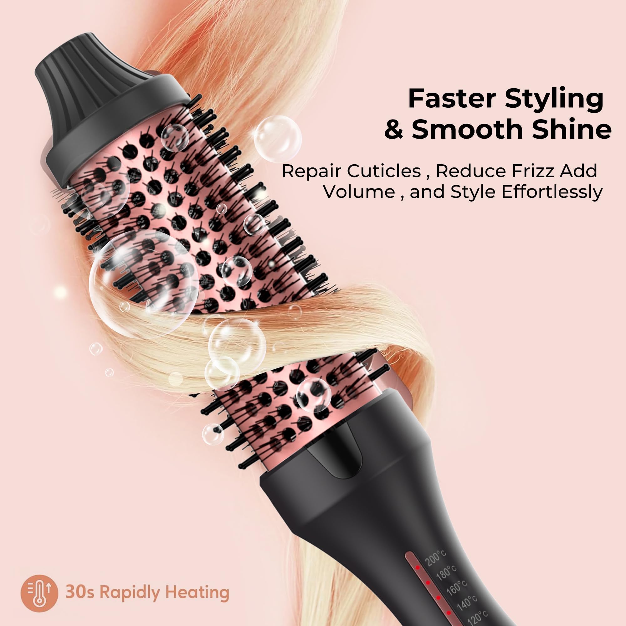 Thermal Brush Wärmebürste 38mm, Thermobürste Rundbürste 120-200℃, Heat Brush Double Spannung Erhöhen Sie das Haarvolumen, Verwendet als Kamm, Glätteisen, Lockenstab, Leichte Kompakte Größe