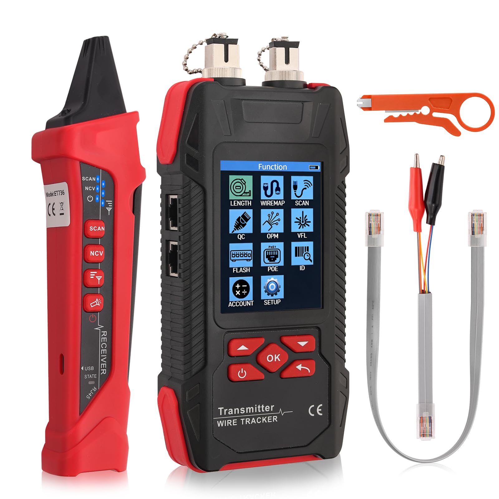 Proster Testeur de Câble Réseau Multifonction Professionnel RJ45 RJ11 PoE - Traceur Numérique, VFL 10 km, Mesureur de Puissance Optique, Port Flash, Test Longueur 600 m Pour Technicien Réseau