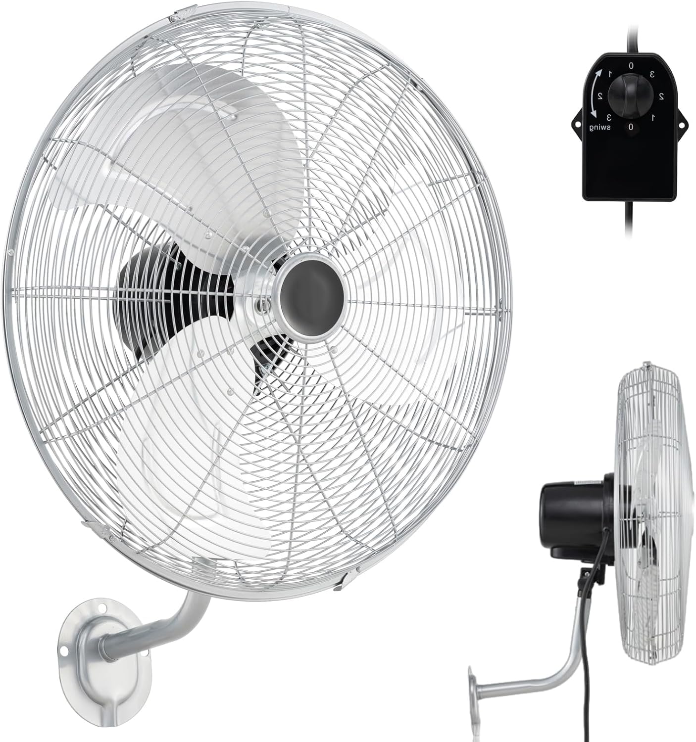 RELAX4LIFE Ventilador de Pared Ø56cm con 3 Velocidades, Rotación Horizontal 85° y Vertical 30°, Ventilador Industrial Oscilante 120W con Marco Metal y Pala de Aluminio para Almacén/Fábricas (Plateado)