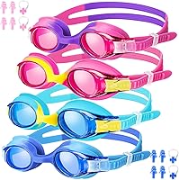 Vista 1 de Paquete de 4 gafas de natación para niños de 4 a 14 años, anti niebla, gafas de natación para niños y niñas con protección UV, impermeables, clips