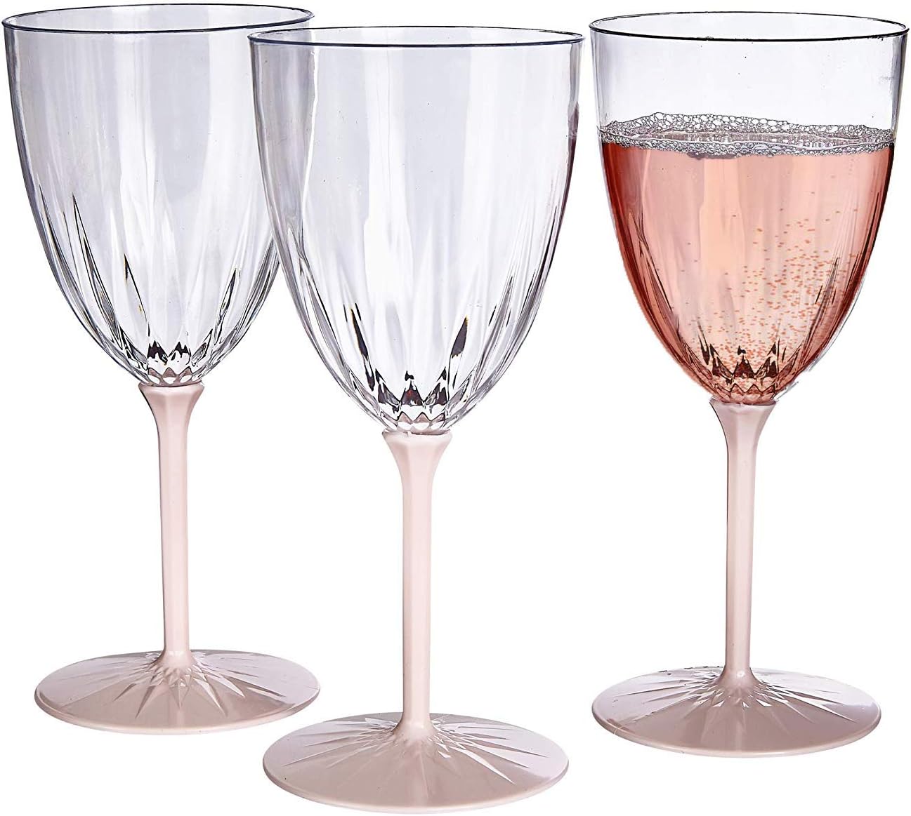 SILVER SPOONS VINTAGE COLLECTION DISPOSABLE WINE GLASSES | Reusable Stemmed Wine Cups | for Upscale Wedding and Dining | Includes 6 Plastic Cups (Blush)