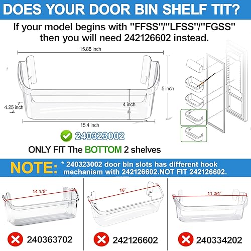Miniatura 4 de 240356402 Contenedor de puerta de refrigerador y estante de puerta 240323002 compatible con piezas de repuesto para estante de puerta de