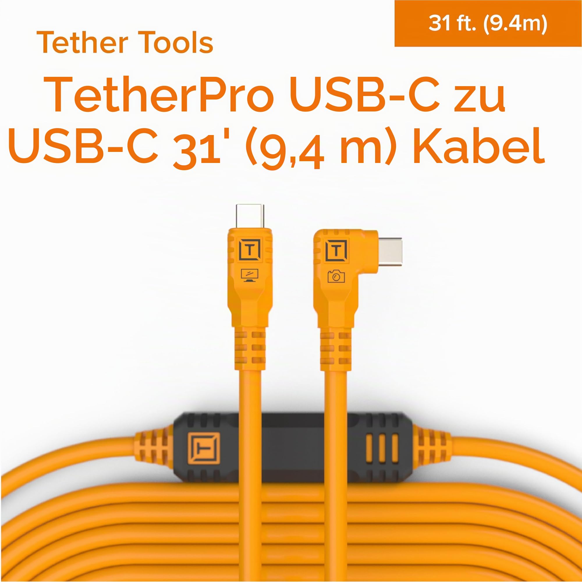 Tether Tools TetherPro USB-C auf USB-C rechter Winkel orange 9,4m