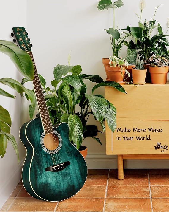 Winzz 40 Inches Acoustic Steel-string Guitar Beginner, Elegant Unique Color Design (Blue-green)