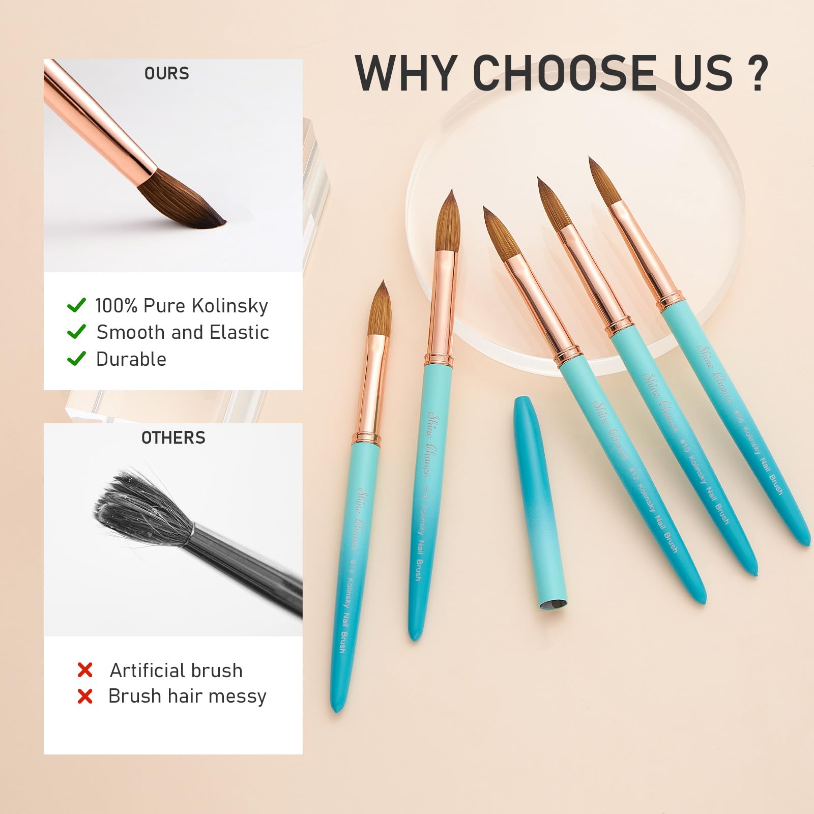 Pure Kolinsky Hair Acrylic Nail Art Brush Oval Nail Extension Tool