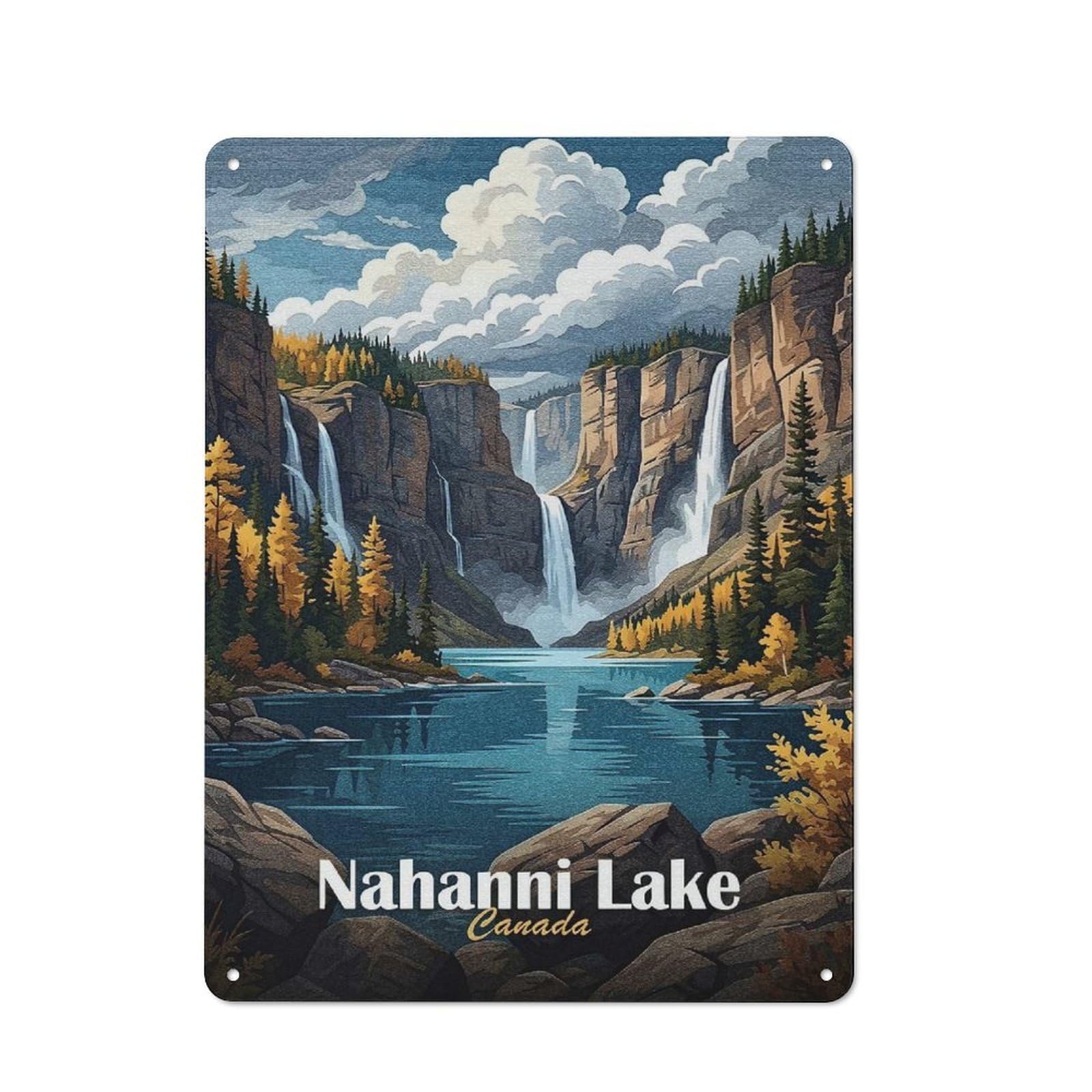 Junmoney Style-2 Nahanni Lake Canada Landscape Rustic Printed Metal Sign 40X30cm For Bar Or Restaurant, For Bar Decor Enthusiasts