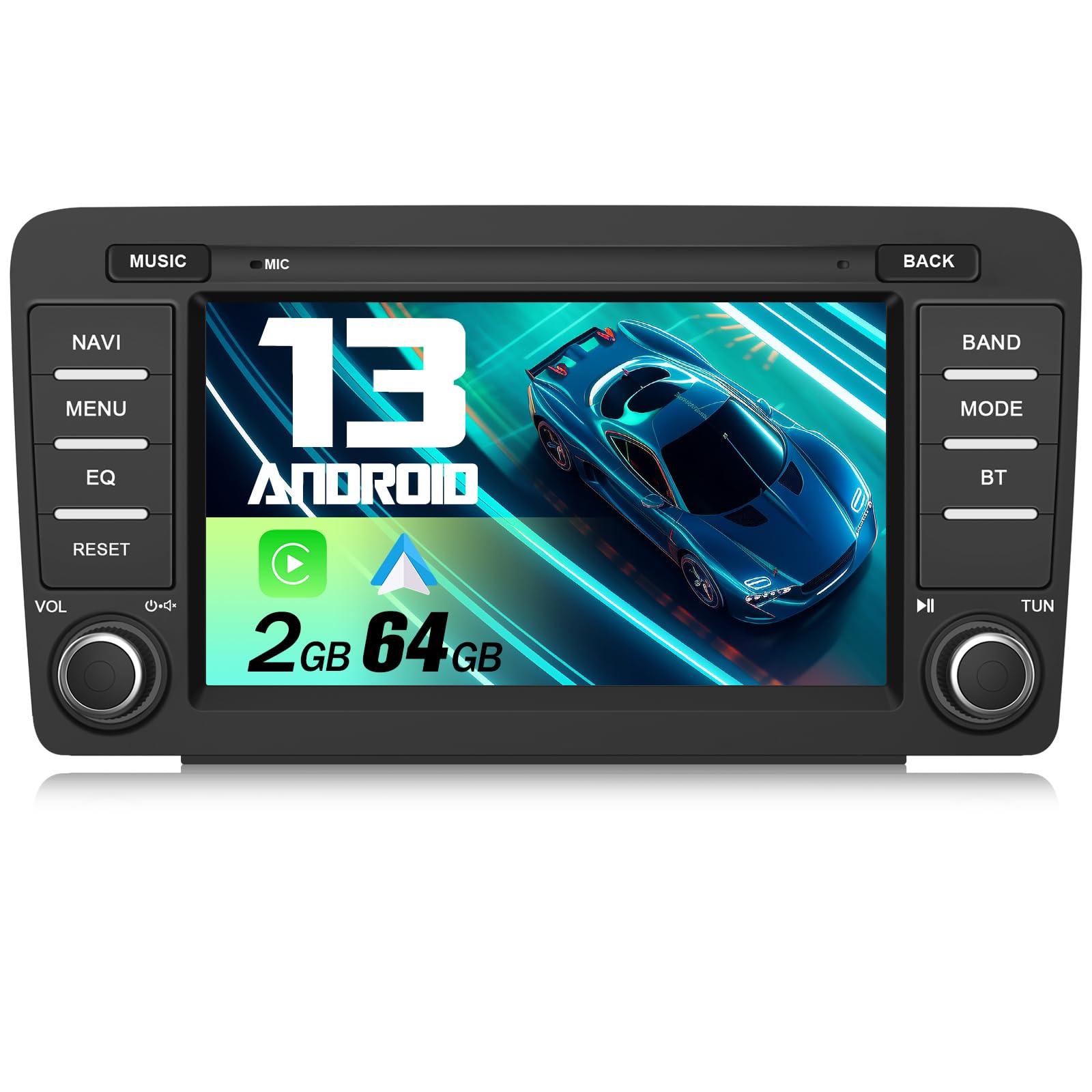 Junsun Android Autoradio für Skoda Octavia/Rapid/Roomster/Superb/Yeti 2004-2013 2GB+64GB CarPlay, Android Auto, FM Radio, Bluetooth, WLAN, Navigtion, Lenkradsteuerung
