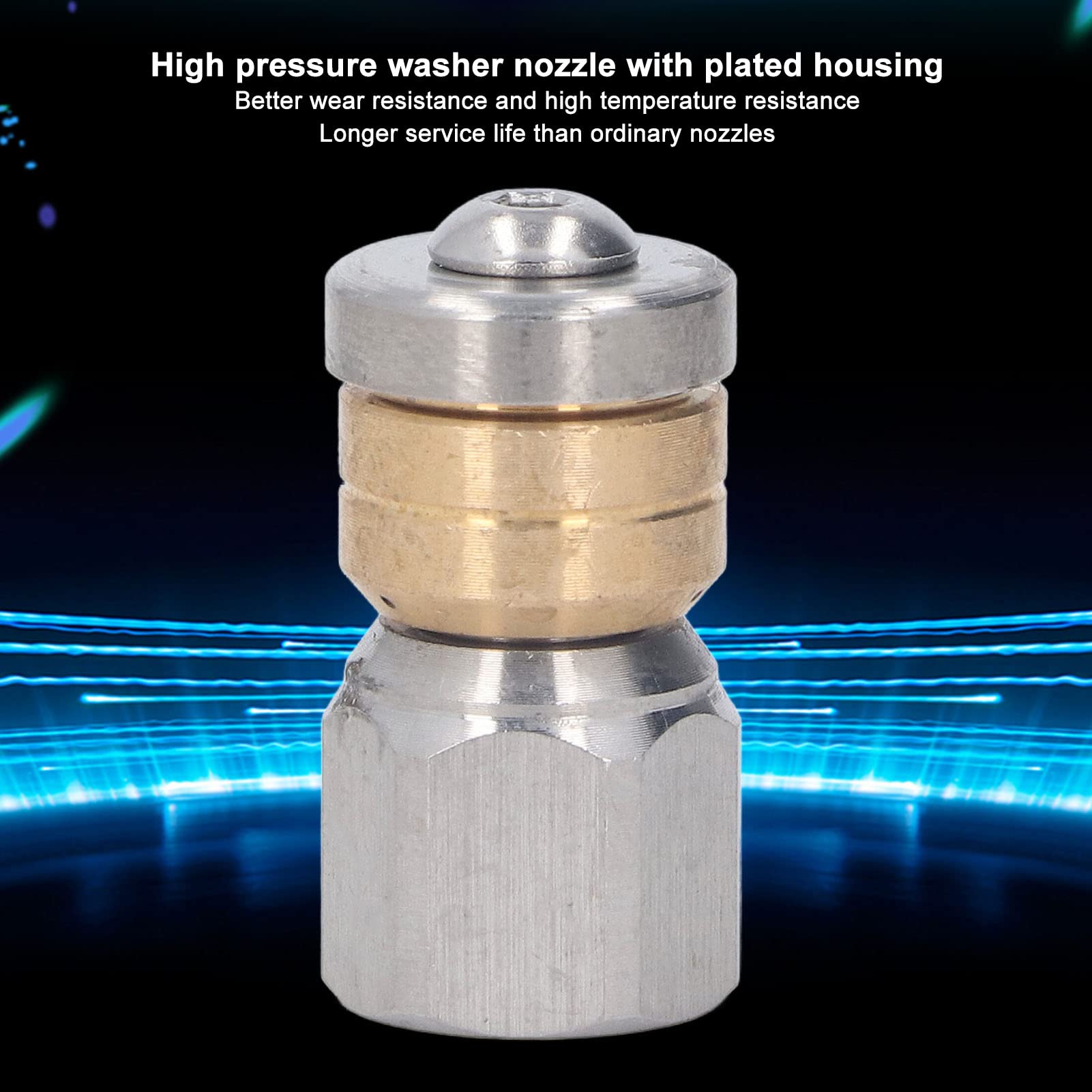 Holigie Pressure Washer Nozzle Stainless Steel Brass Compact Mini Drain Sewer Nozzle for Hot and Cold Water 5000 PSI High Pressure Cleaning Tool for Indoor Outdoor Use (G1/4in Female Thread)
