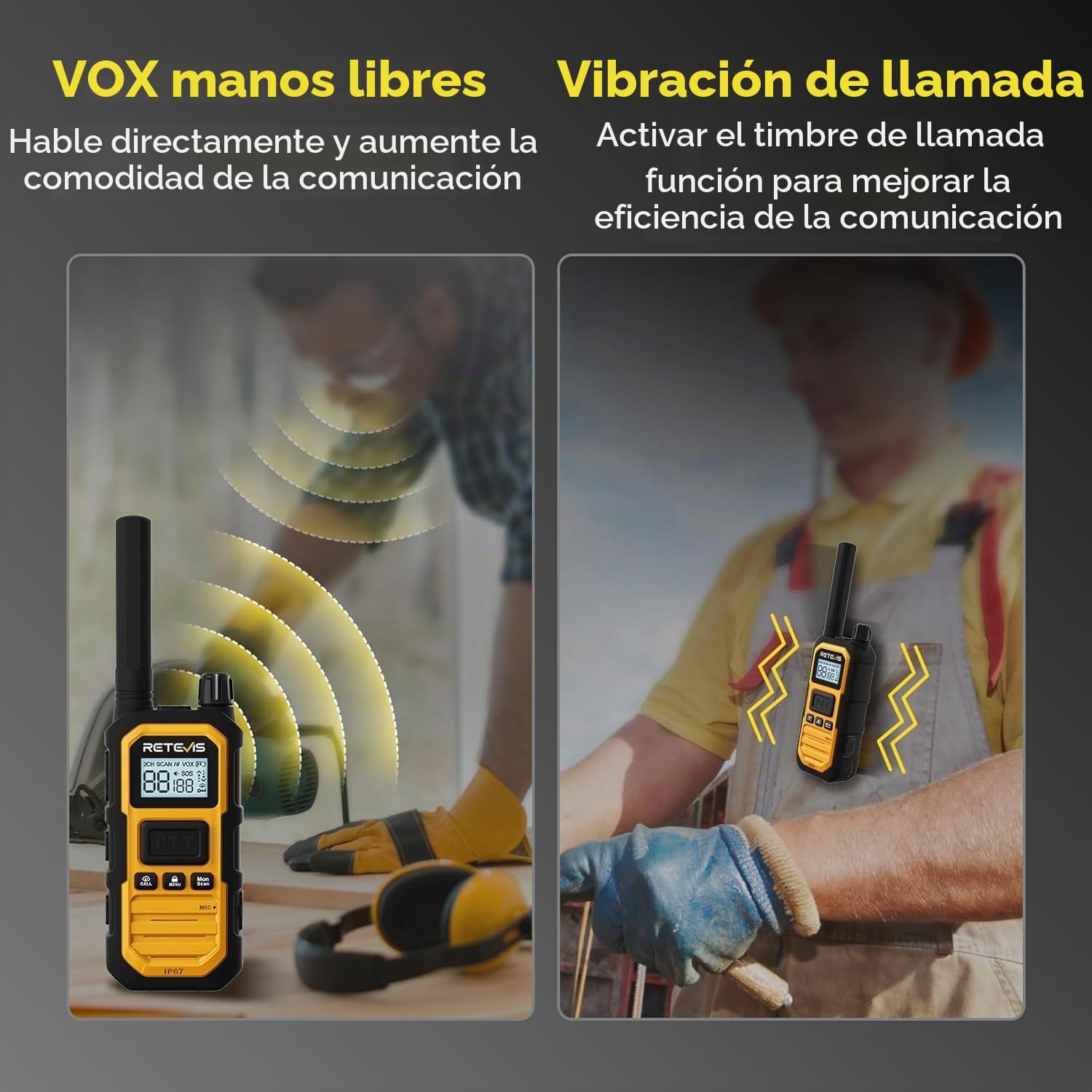 Retevis RB648Plus Radio Bidireccional, Walkie Talkies de Largo Alcance | Impermeable IP67 Walkie Talkie Profesional, 2000 mAh, Dual PTT, Alarma de Emergencia Entornos Hostiles (4 Piezas, Amarillo)