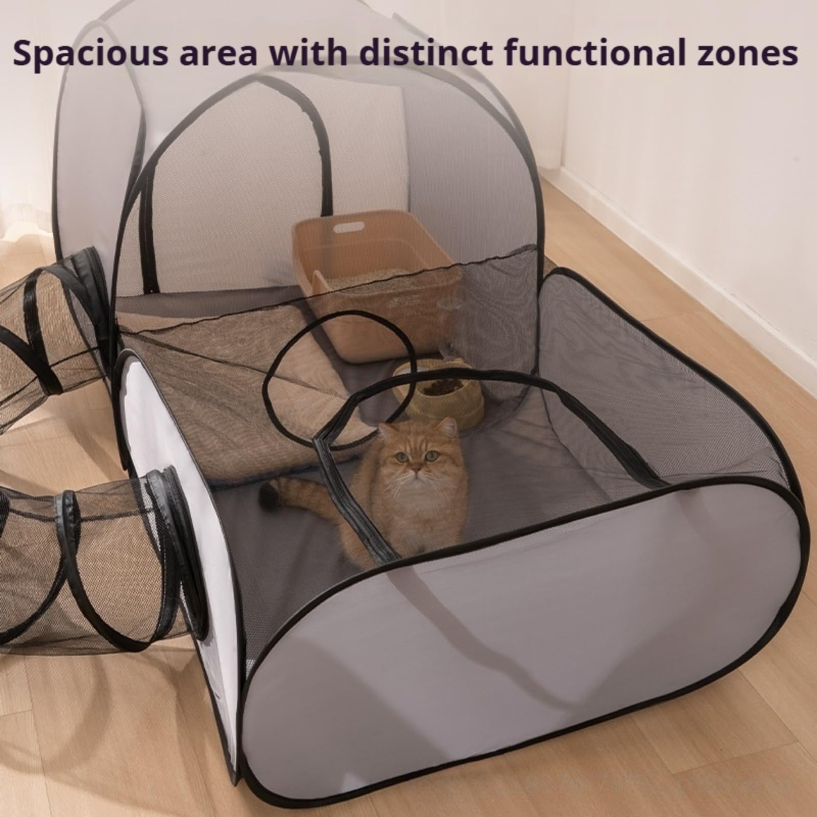 Recinto per gatti all'aperto pieghevole con tunnel, grande parco per gatti portatile con borsa per il trasporto, tenda per gatti in rete traspirante, area giochi sicura per giardino, balcone, casa e