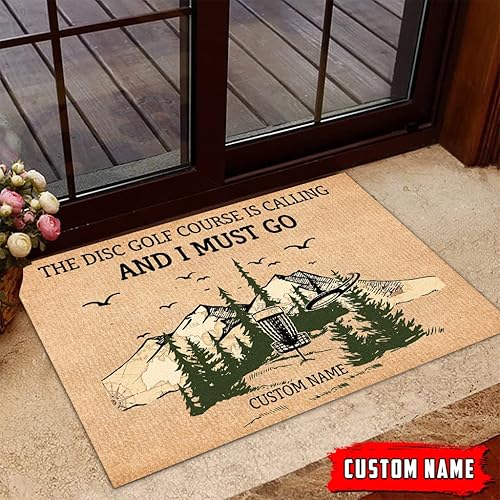 Miniatura 2 de BEETHIS Felpudo para puerta de golf con disco vintage y con texto en inglés "I Must Go", de bienvenida, para exteriores, interiores, entrada, regalo