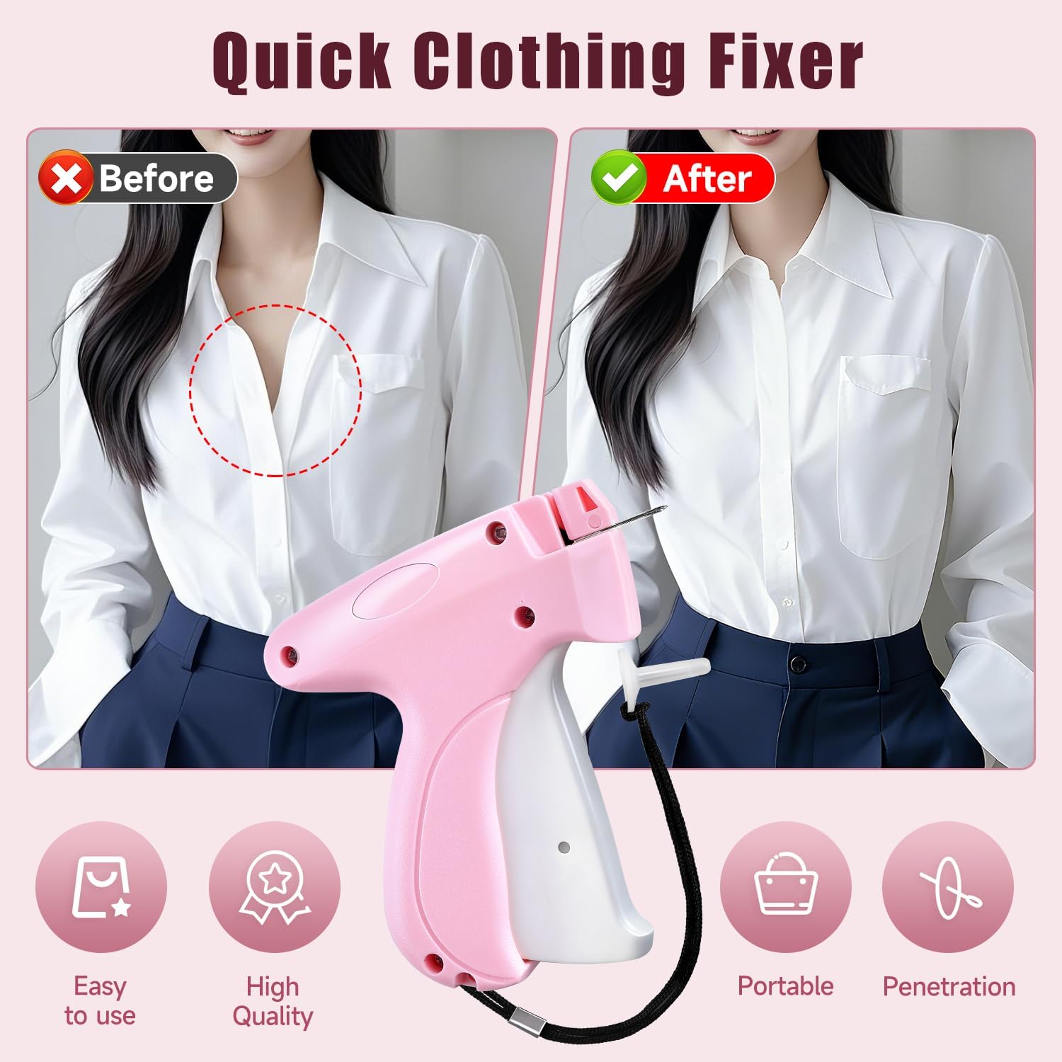 Pink and White Stitch Gun for Clothes - Quick Stitch Sewing Gun for Clothing Fixer Includes 2000 Black Fasteners & 2000 White Fasteners with 6 Need - Image 4