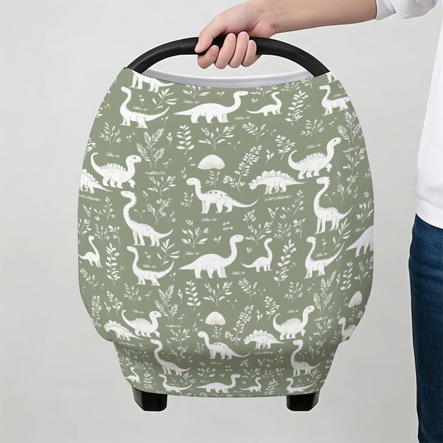 Dinosaur Pattern Unisex Baby Car Seat Cover,5-in-1 Cartoon Animal Infant Toddler Privacy Nursing Breastfeeding Canopy,Stretchy Carseat Canopies for Girls Boys,Breathable Newborn Shopping Cart Covers image 2