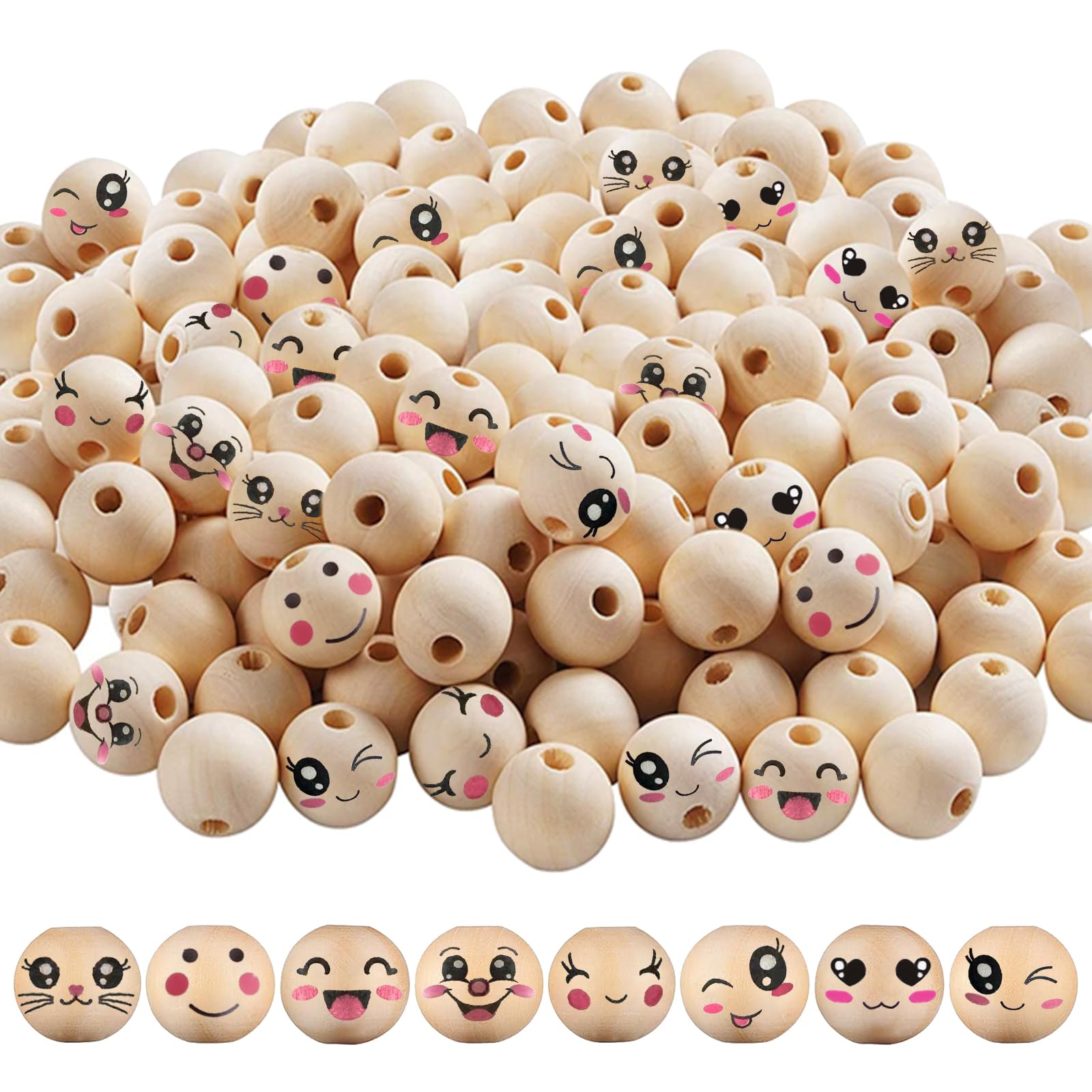 80 Stück Lächelnde Holzperlen 20mm - Smiley-Gesichter Für DIY-Bastelprojekte
