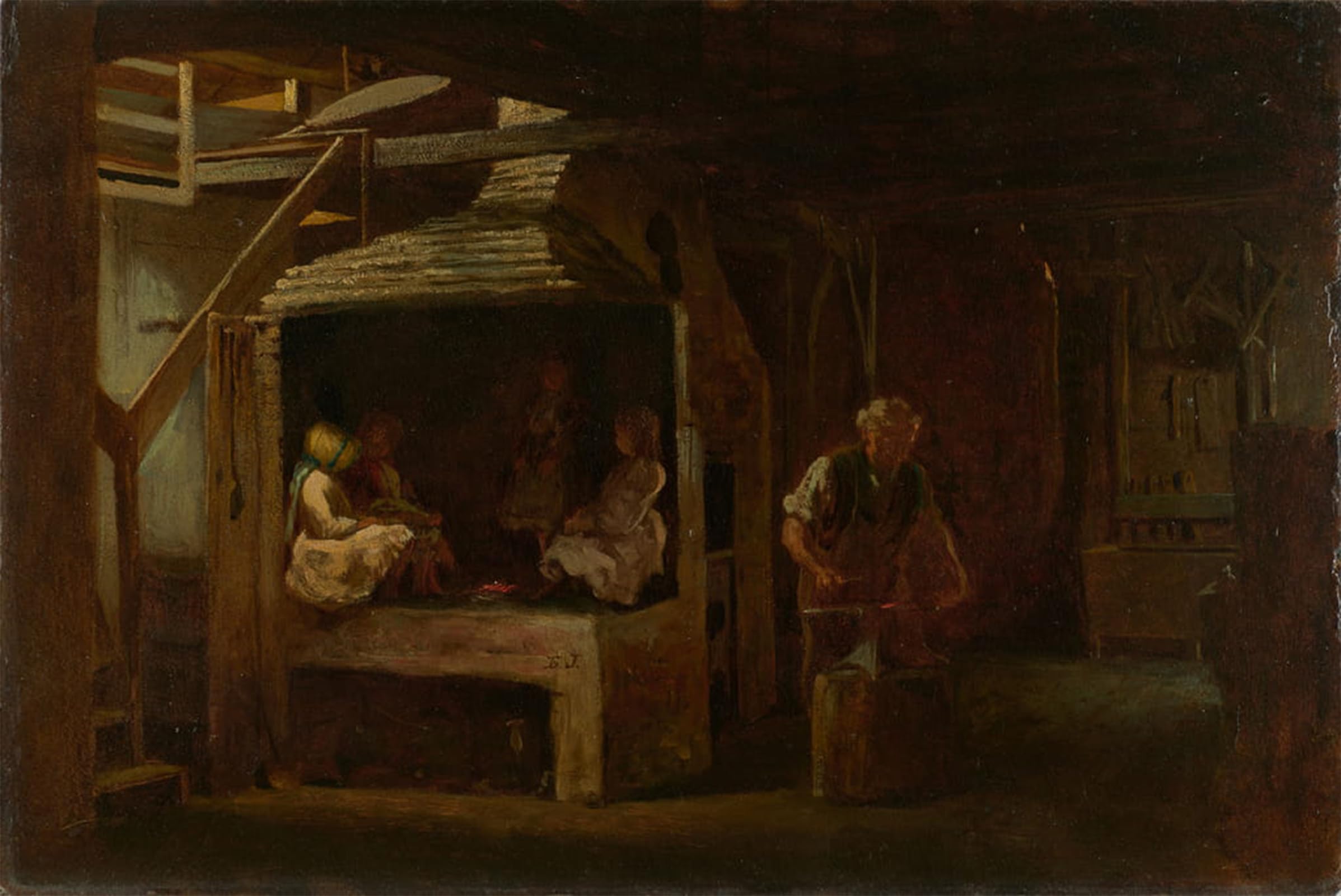 ARTXLXXBN Famous Painting Canvas Artwork Graffiti Print the Blacksmith Shop by Eastman Johnson Portrait Canvas Image for Home Decor 60x90cm