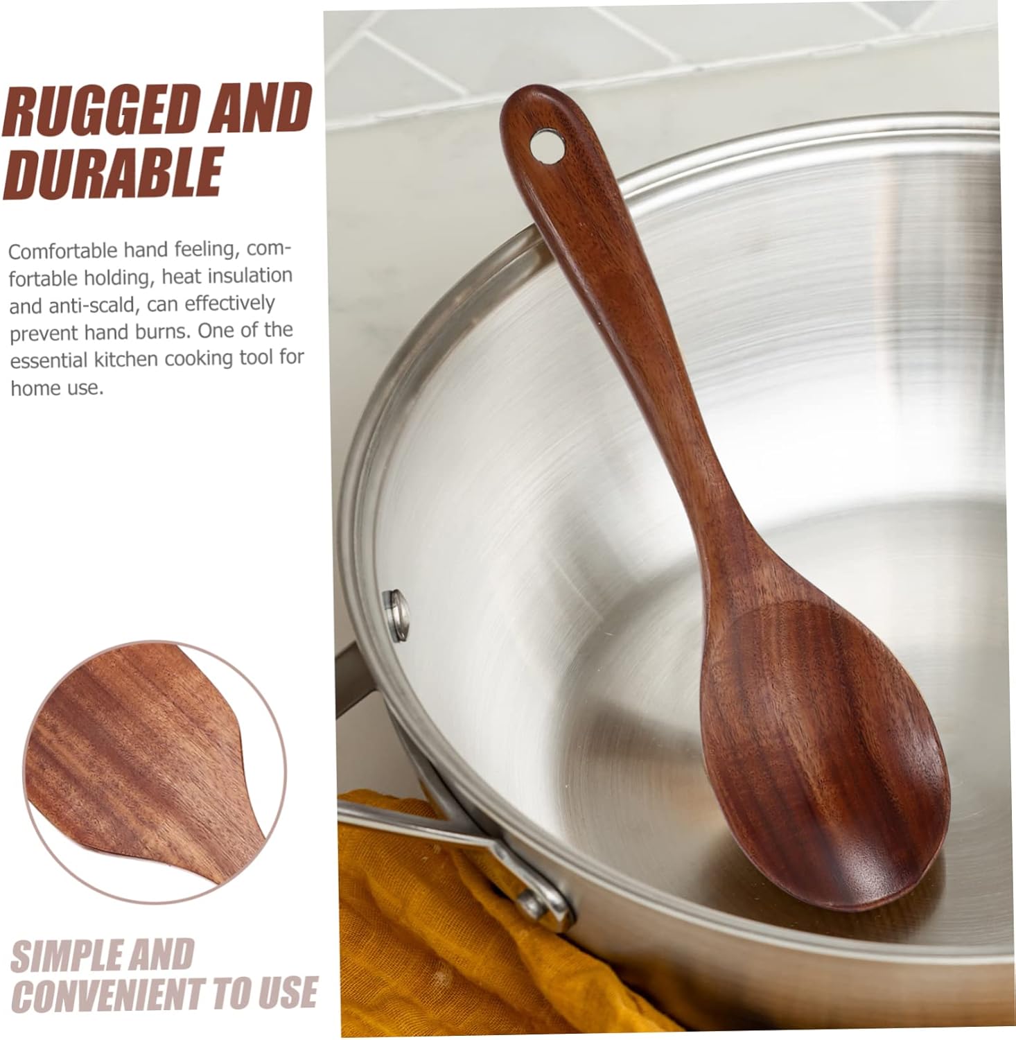 Healifty Teak Wood Kitchen Utensil with Long Handles Wooden Cooking Spoons Fork and Spatulas for Home Restaurant and Hotel Use Smooth Surface Easy to Clean and Store