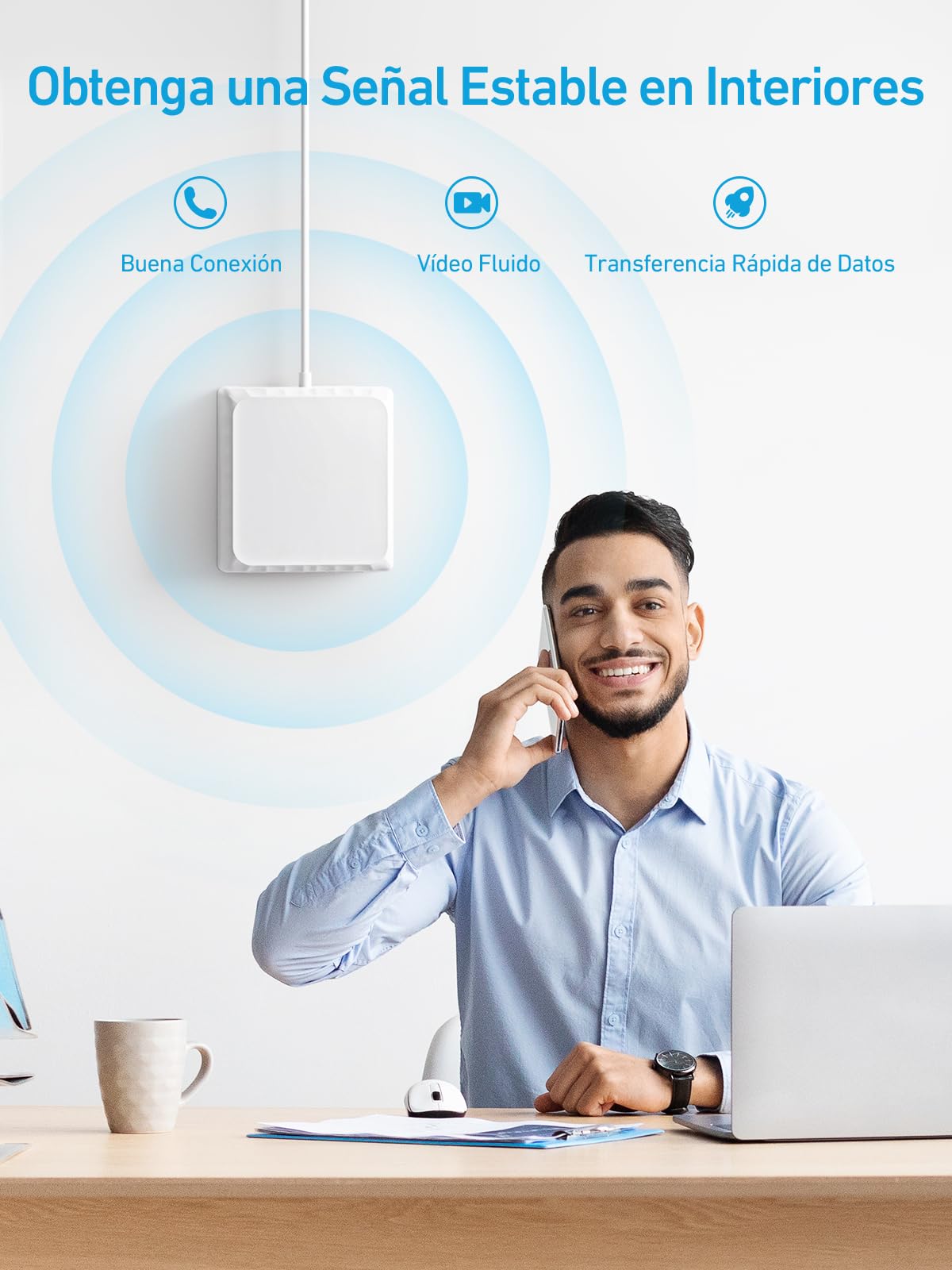 Amplificador de Cobertura Móvil 4G LTE 3G 2G gsm Amplificador de Señal en Banda 20/8/3/1/7(800/900/1800/2100/2600MHz) Repetidor de Señal Compatible con Todos los Operadores Españoles