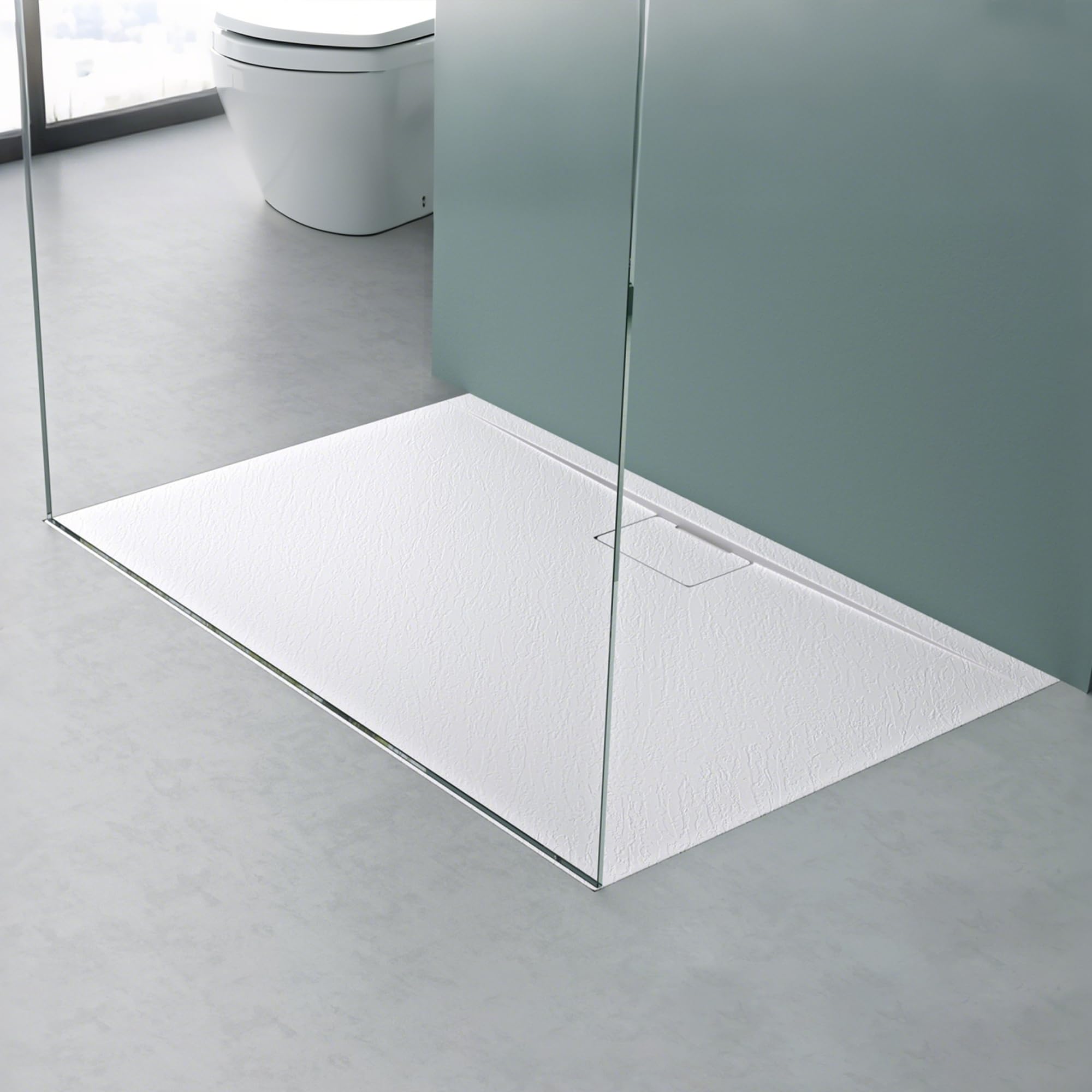 Mai & Mai Receveur de Douche Blanc Rectangulaire Bonde AL06 80x140x3cm | Fabriqué en Résine, Bac à Douche Extra-plat, Receveur Antiglisse pour Salle de Bain, Géo7