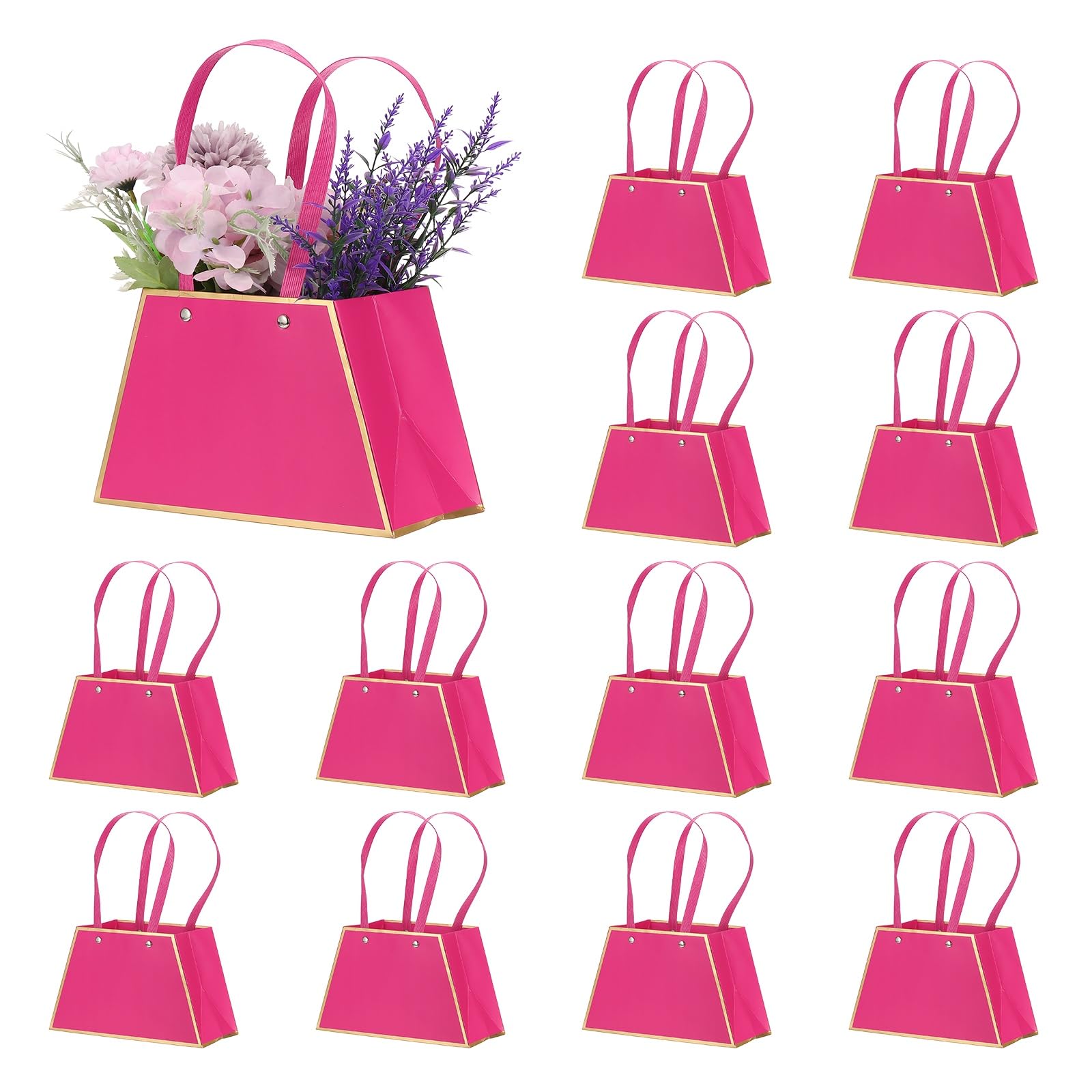 PATIKIL Flower Gift Bags (Light Pink) (12 Pcs) Portable Bouquet Wrapping Bag Paper Bouquet Bag Boxes with Handles for Floral Arrangement/Wedding/Birthday/Party/Christmas — image 1