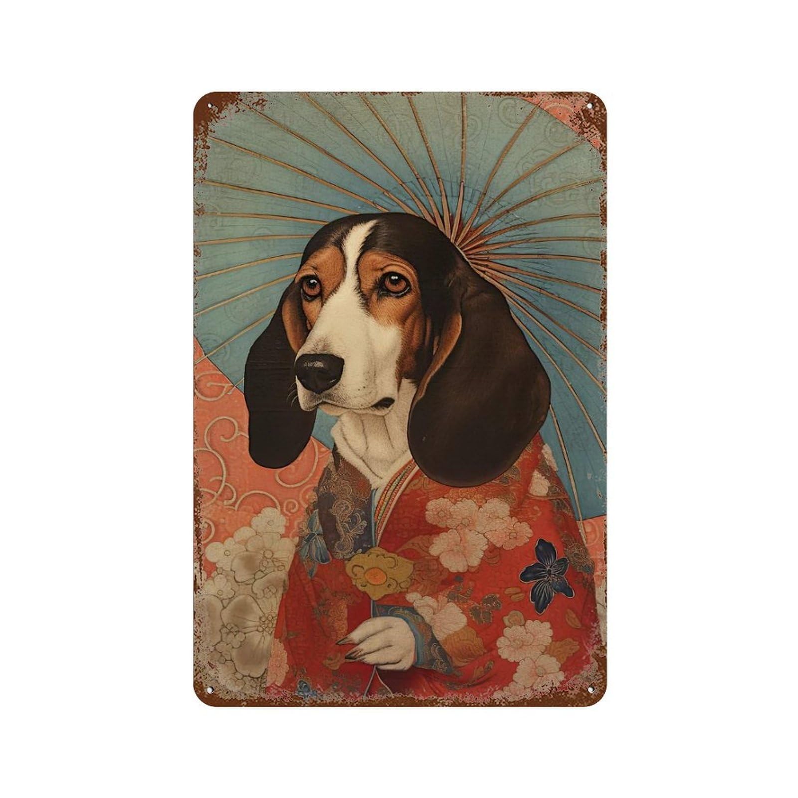 Garage Style Basset Hound Geisha Retro Metal Sign 11.8"x7.9", Industrial Home Decor for Bar And Workshop