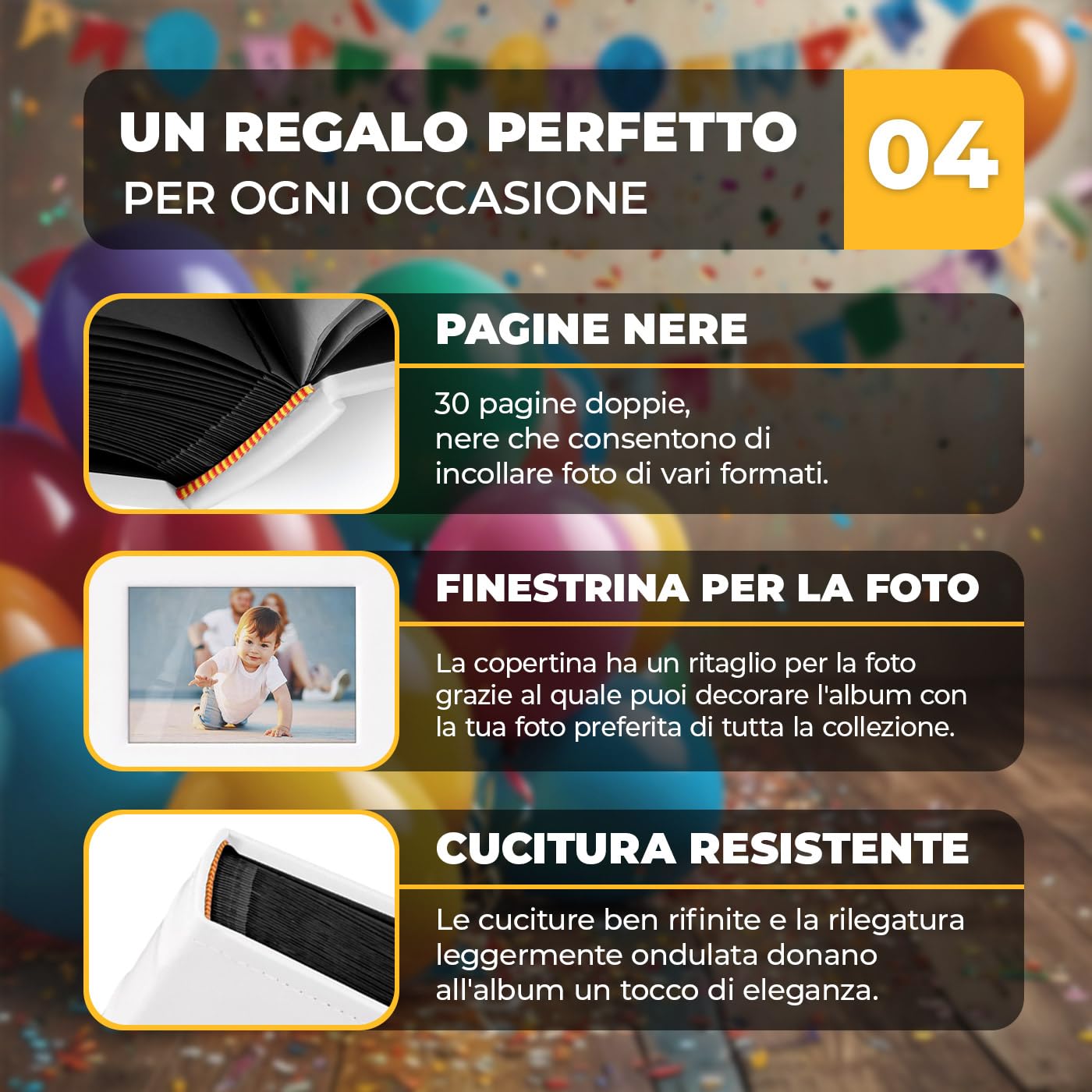 Maverton Album Foto, Copertina in Pelle Sintetica Bianca con Finestra | Personalizzazione con Stampa, 60 pagine nere, 240 foto 10x15 cm, idee regalo neonato, compleanno, Primi 365