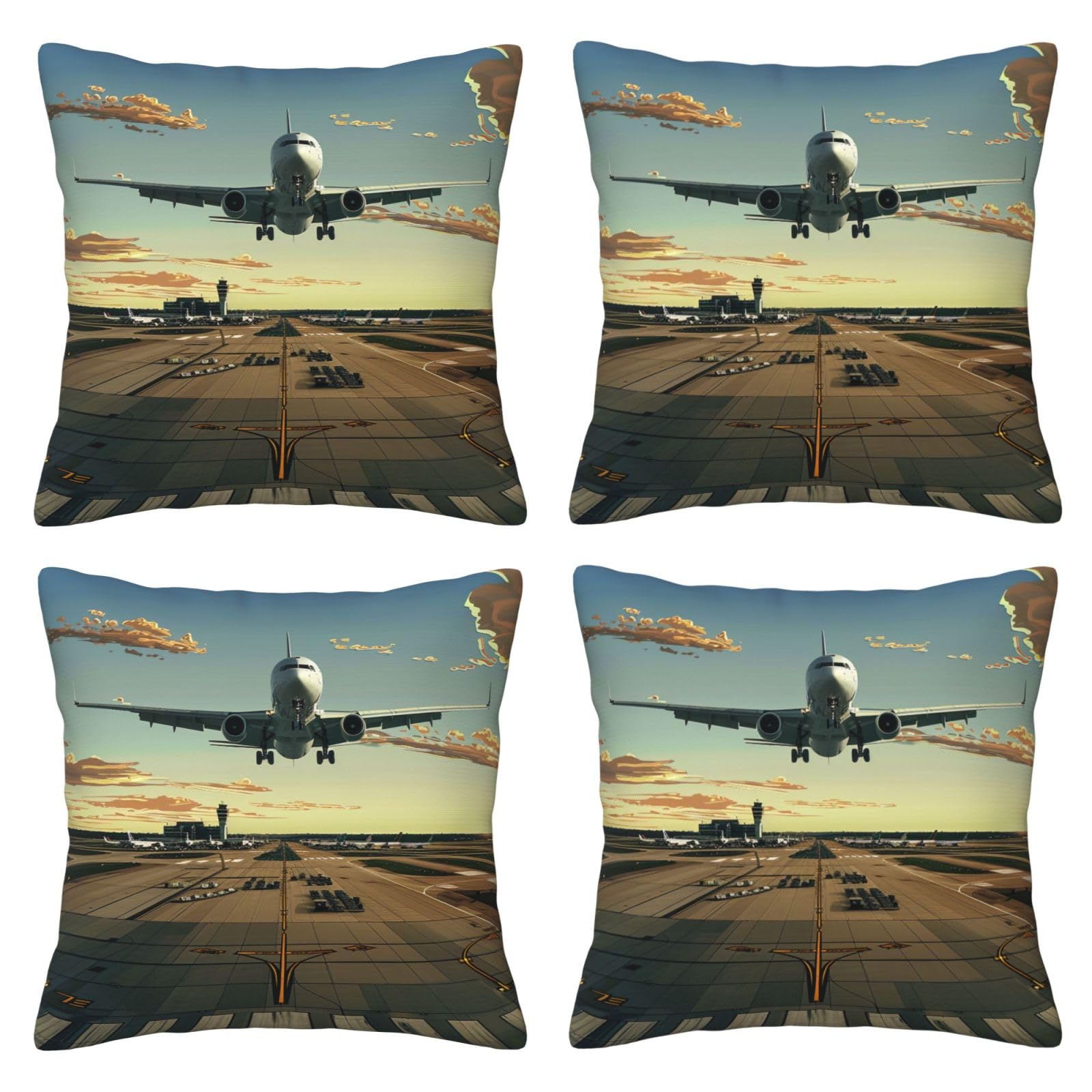 airport Throw Pillow Cases 4 Pack Square Pillowcases Super Soft Pillow Protectors With Zipper for Couch Livingroom Sofa Bed Office Car,40x40 CM