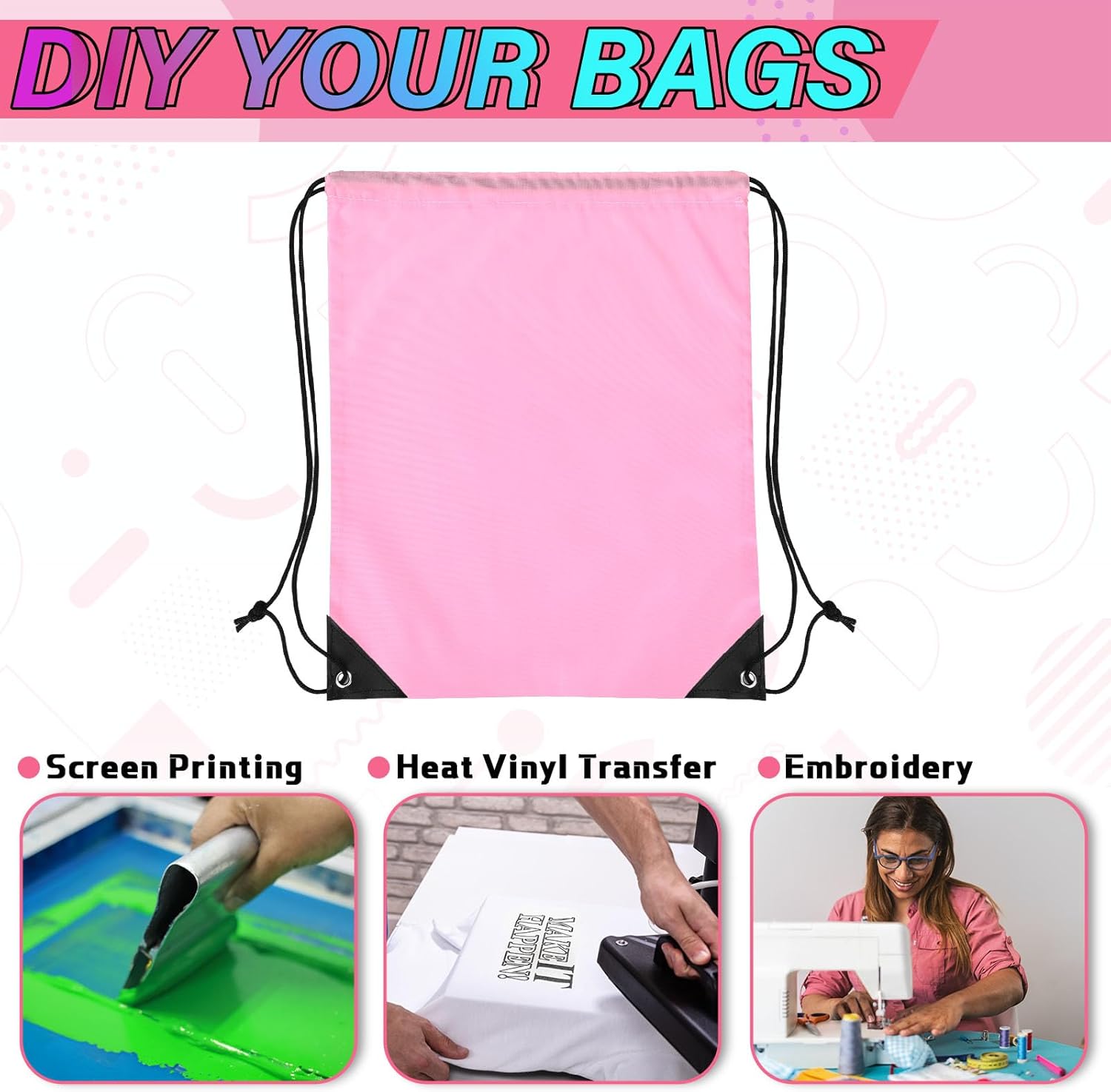 Silkfly 100 Pieces Drawstring Backpack Bags Bulk Portable Blank Cinch Storage Bags for Sports, School, DIY Gifts, Homeless, Social Assistance(Light Pink)