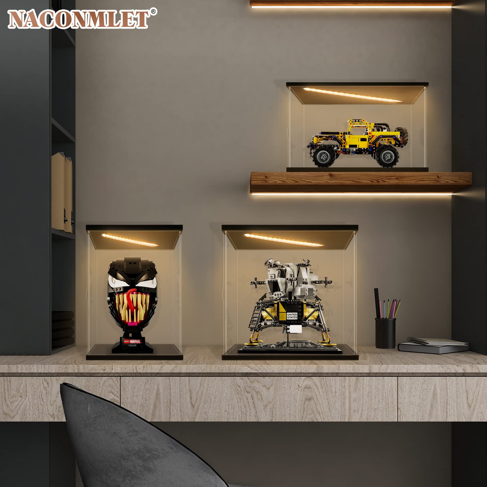Vetrina in Acrilico Trasparente con Luce a Led,Vetrina Espositiva per Modellismo,Display Case Box per il Collezionismo di Action Figure e Oggetti da Collezione(30x25x30cm)