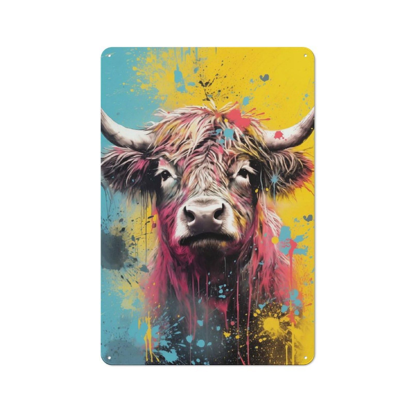 Junmoney Highlander Cow Pop Art For Café Or Restaurant, Vintage Metal Sign 30X20cm, For Vintage Wall Decor Fans, For Cafés, Pubs And Restaurants