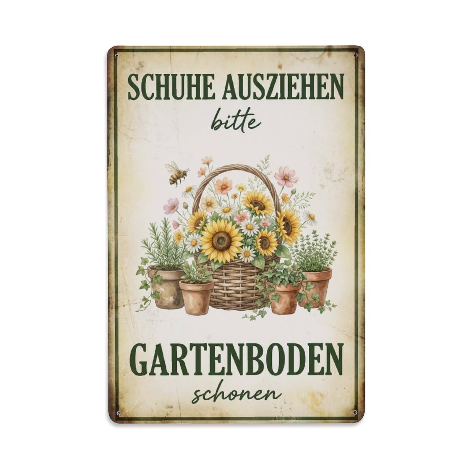 Vintage Funny Garden Shoes Off Please Rustic Gate Meadow Metal Tin Sign Plaque Wall Decor for Cafe, Club Bar, Office, Garden Metal Poster 8x12Inch