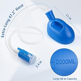 ONEDONE Urinals for Men - Portable Urinal for Men Spill Proof Nighttime Men\'s Urinal Bottle Male Pee Bottle Urine Bottle 68 OZ for Hospital Home Camping Car Travel 45 Long Hose with Lid (Blue)