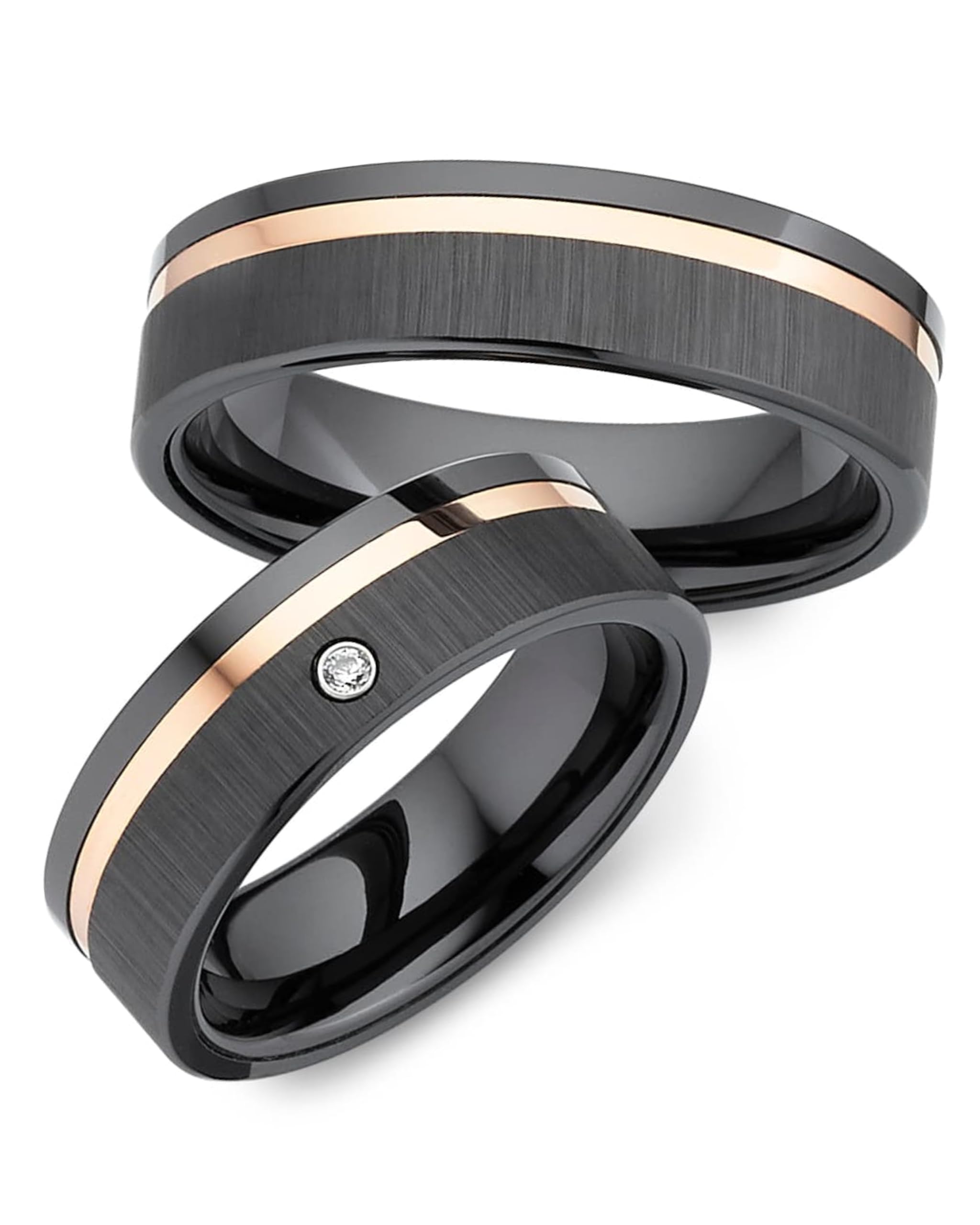 123traumringe Eheringe in Titan, Keramik & Roségold I Partnerringe mit Zirkonia & Etui I Gravierbare Eheringe mit Ringgröße 50-70 mm I Edle Verlobungsringe in 6 mm Breite & 2 mm Stärke I S63