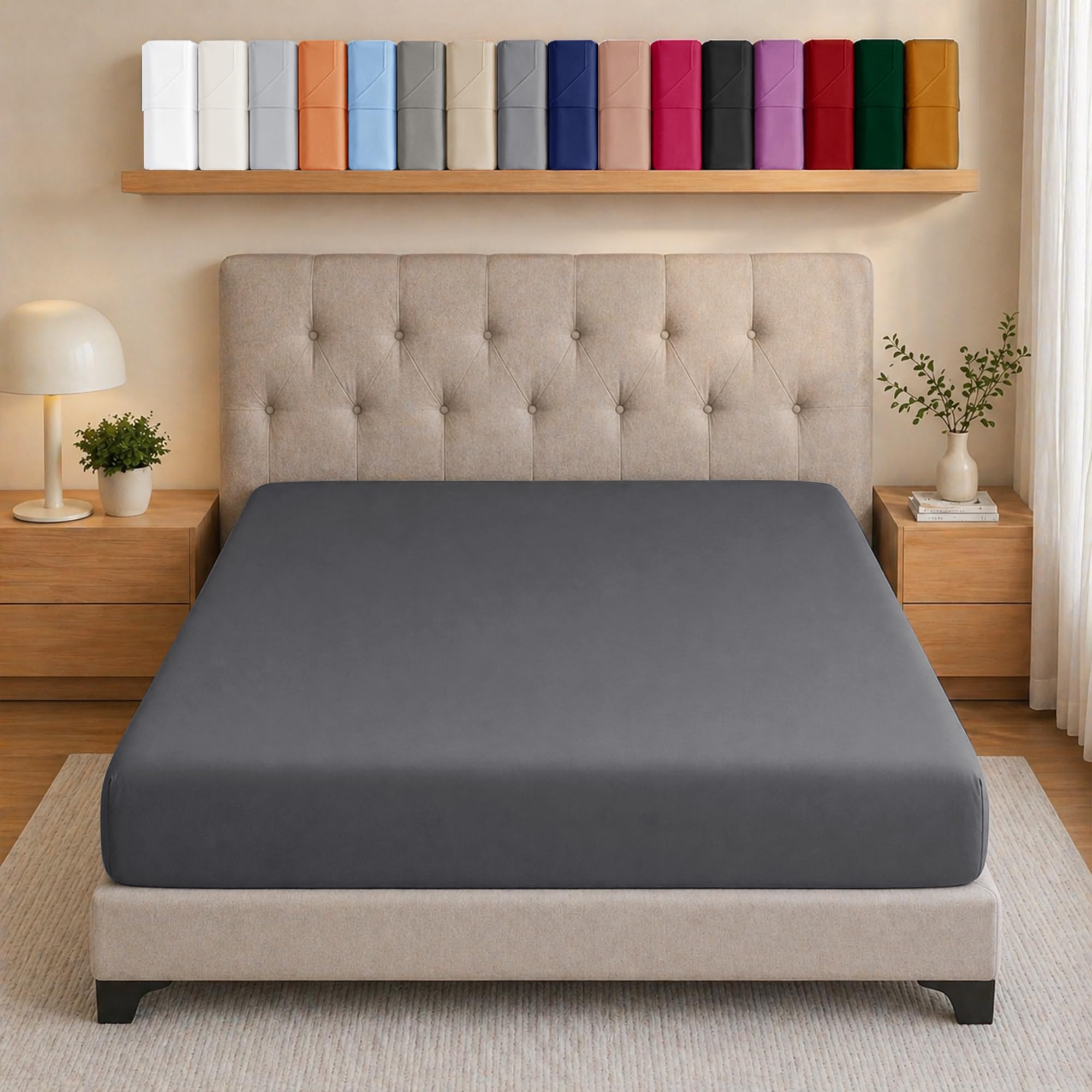 Ameha Charcoal Double Fitted Sheet Deep Pocket Up To 25 Cm Bedsheets For Double Bed Ultra Soft Brushed Microfiber Elasticated Corners Bottom Sheet Shrinkage And Fade Resistant Breathable