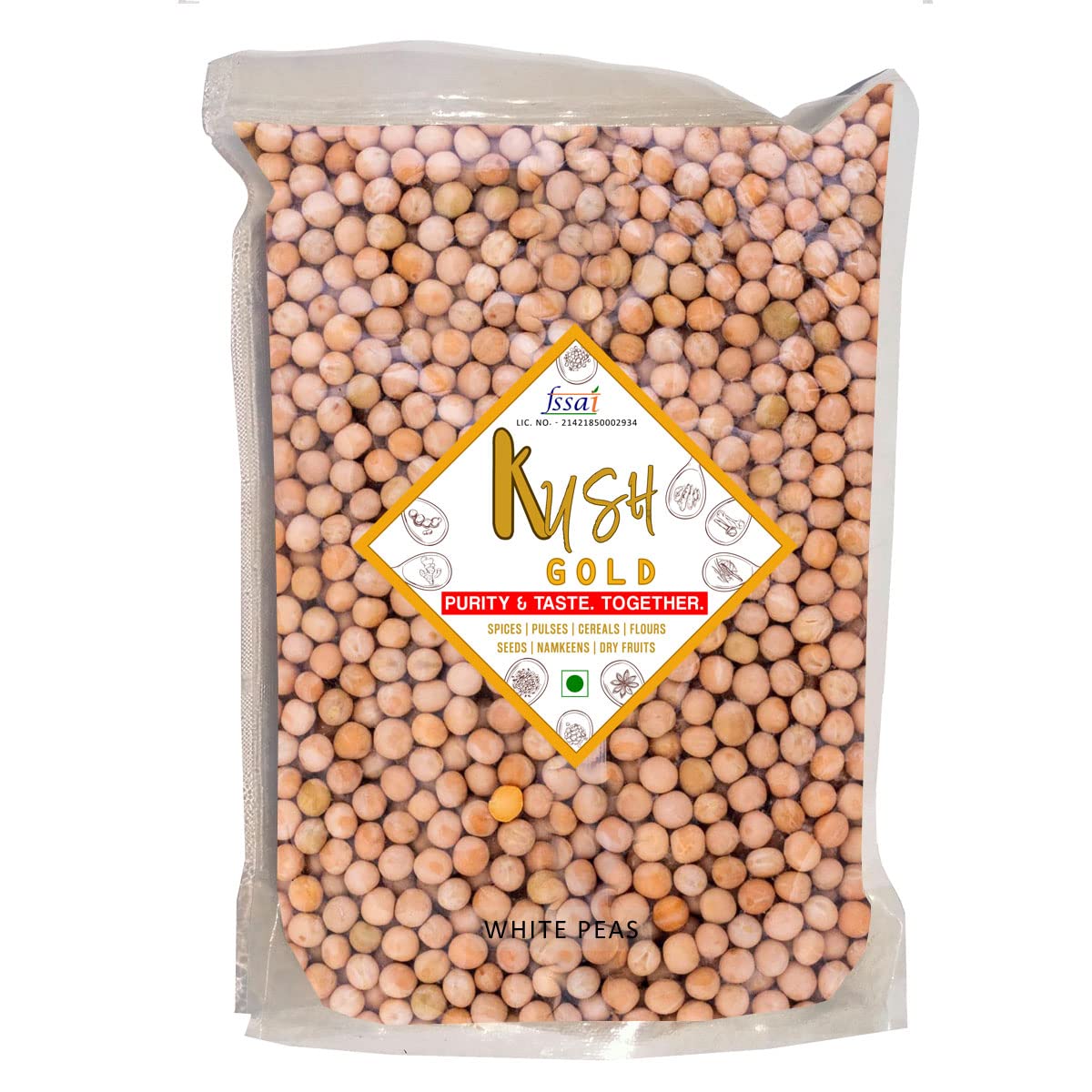 Kush Gold Dried White Peas/Safed Batla/Vatana White/Matar Seeds/Batani (1Kg Pack)