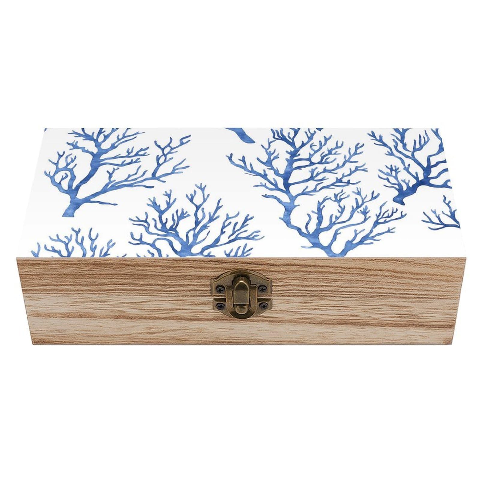 HLBSDM Watercolor Ocean Coral Retro Wooden Storage Box Jewelry Art Gift Boxs Decorative Keepsake Boxes
