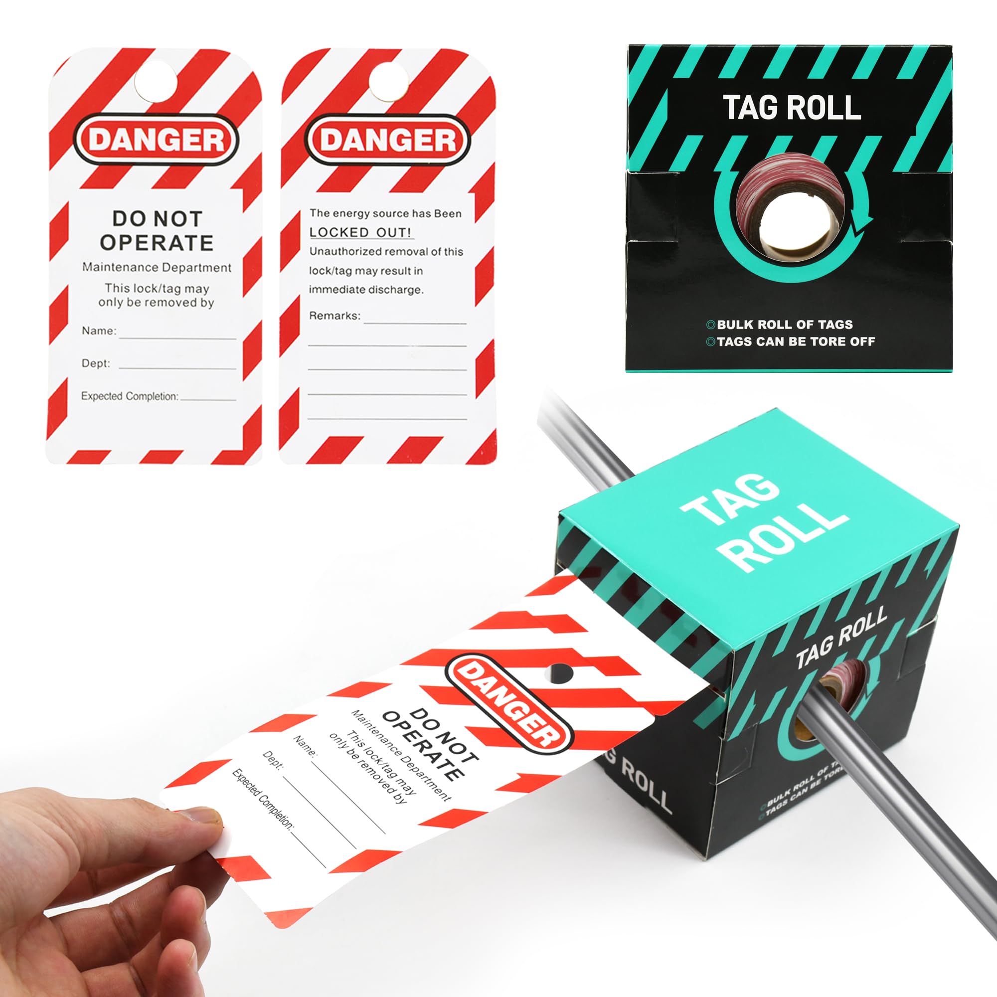 HiLKCO 200psc Lockout Tags by-The-Roll Danger Do Not Operate OSHA Compliant Scaffold Tags Waterproof PF-Cardstock Resists Tears, 5.75