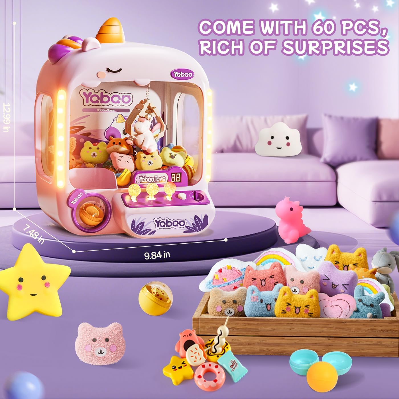 Unicorns Claw Machine for Kids Girls, Mini Arcade Candy Vending Machine, Fidget Prizes Refill, Egg Grabber Machine Dispenser, Easter Party Toys Gifts for Girls Boys