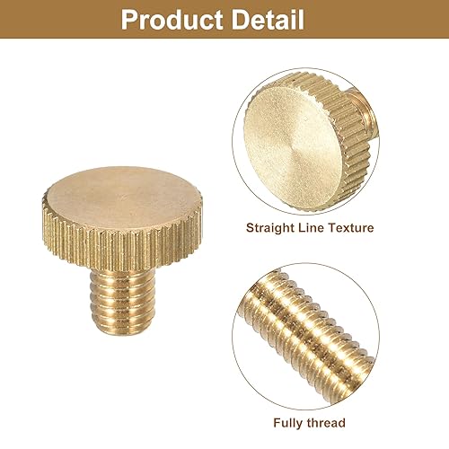 Miniatura 4 de uxcell Tornillos moleteados M6x8mm, 6 piezas de cabeza moleteada plana totalmente roscados, tornillos de latón para pulgar, pernos de agarre