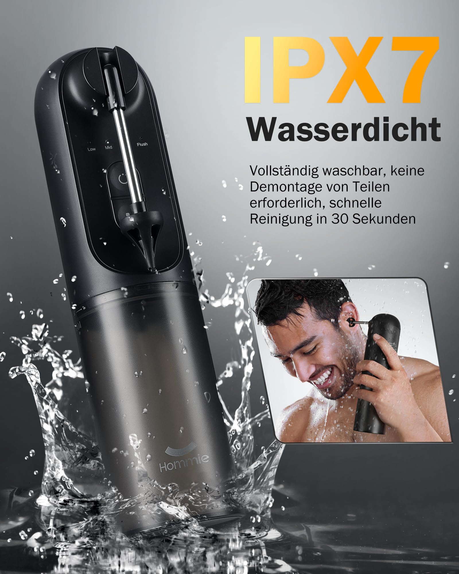 Hommie Ohrenschmalz Entferner, Elektrischer Ohrenreiniger Mit 4 Druckmodi/4 Düsen/Ohrreinigungsset/Becken,IPX7 Wasserdicht für Erwachsene Kind Ohrdusche