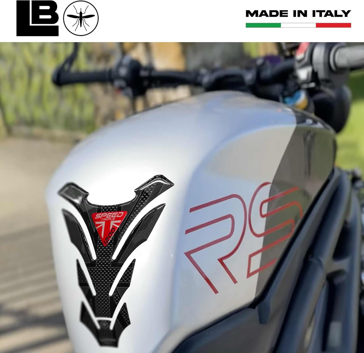 labelbike - 3D Sticker Motorcycle Low Tank Pad Protection and Decoration in Resin Compatible with Triumph Speed Triple 1200 RS 2025 - Color Red