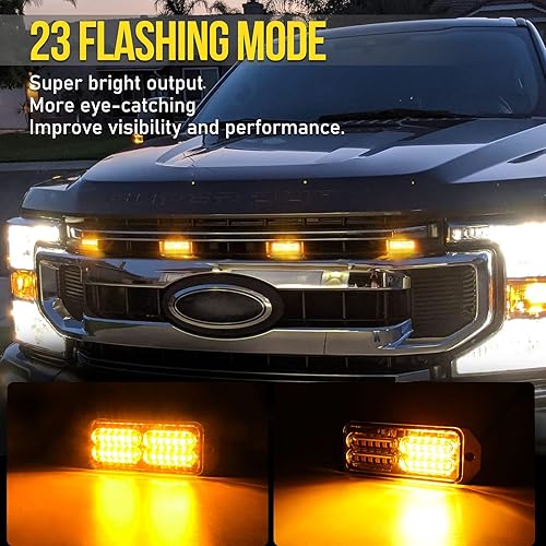 Miniatura 2 de MIRUNNY Luces estroboscópicas de rejilla LED ámbar, barra de luz de advertencia de emergencia de 24 LED, montaje en superficie universal, 23 modos