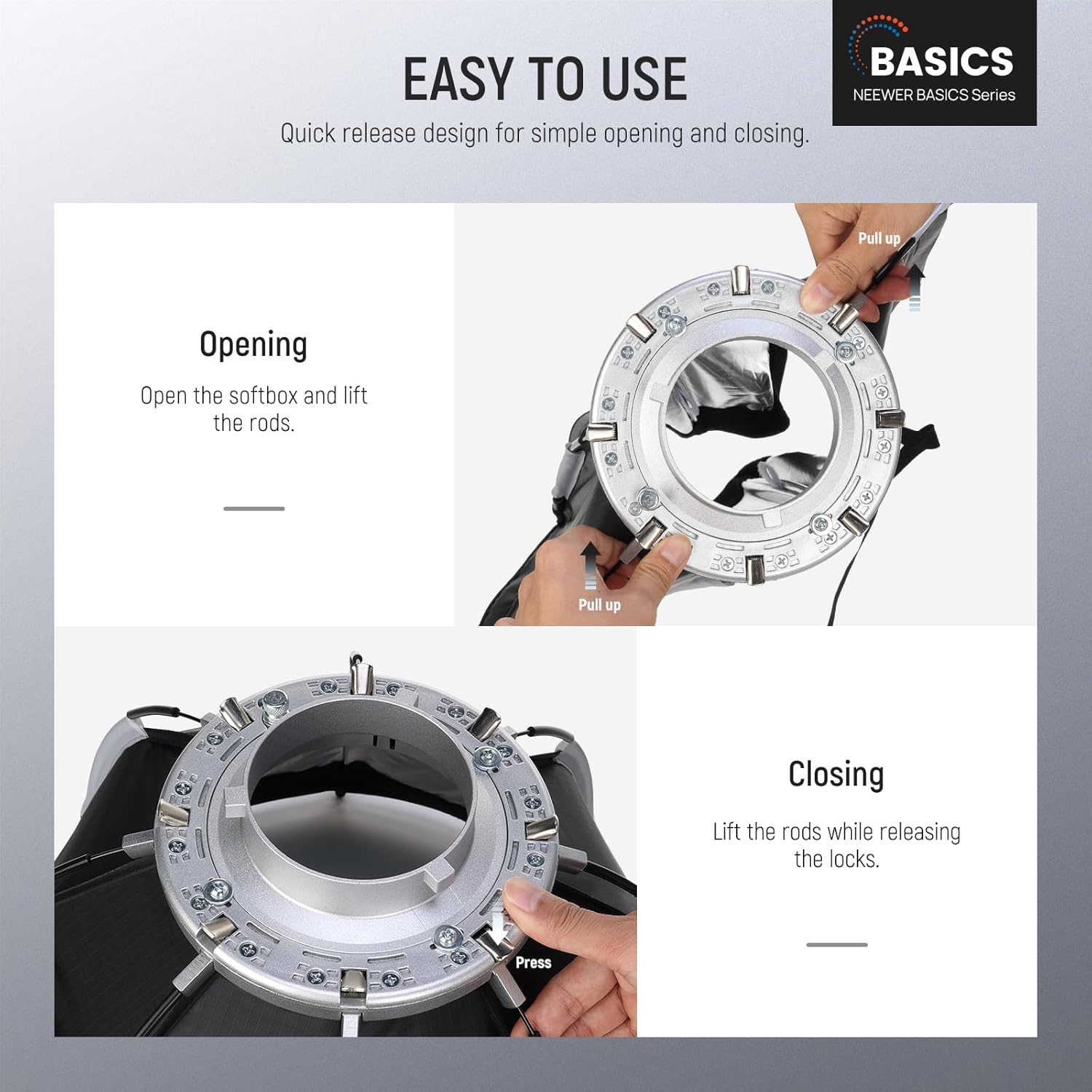 NEEWER BASICS Octagonal Softbox Kit for Studio Photography Video Recording Streaming, 18"/45cm Quick Release Bowens Mount Softbox/Grid/Light Diffusers/Bag for Continuous Lighting & Strobe Flash, NS32P